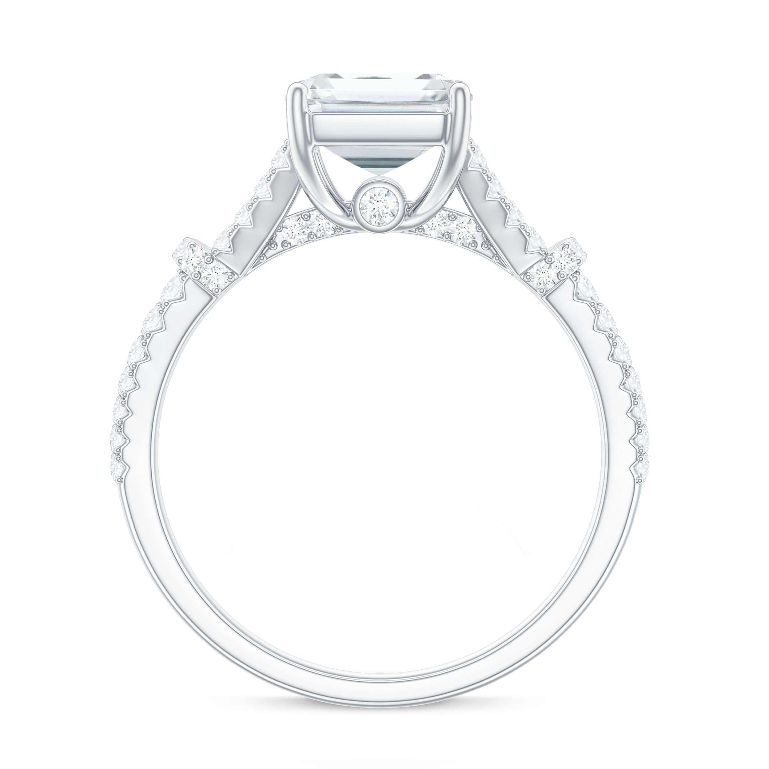 7x9 MM Emerald Cut Moissanite Split Shank Engagement Ring for Women D-VS1 - Rosec Jewels