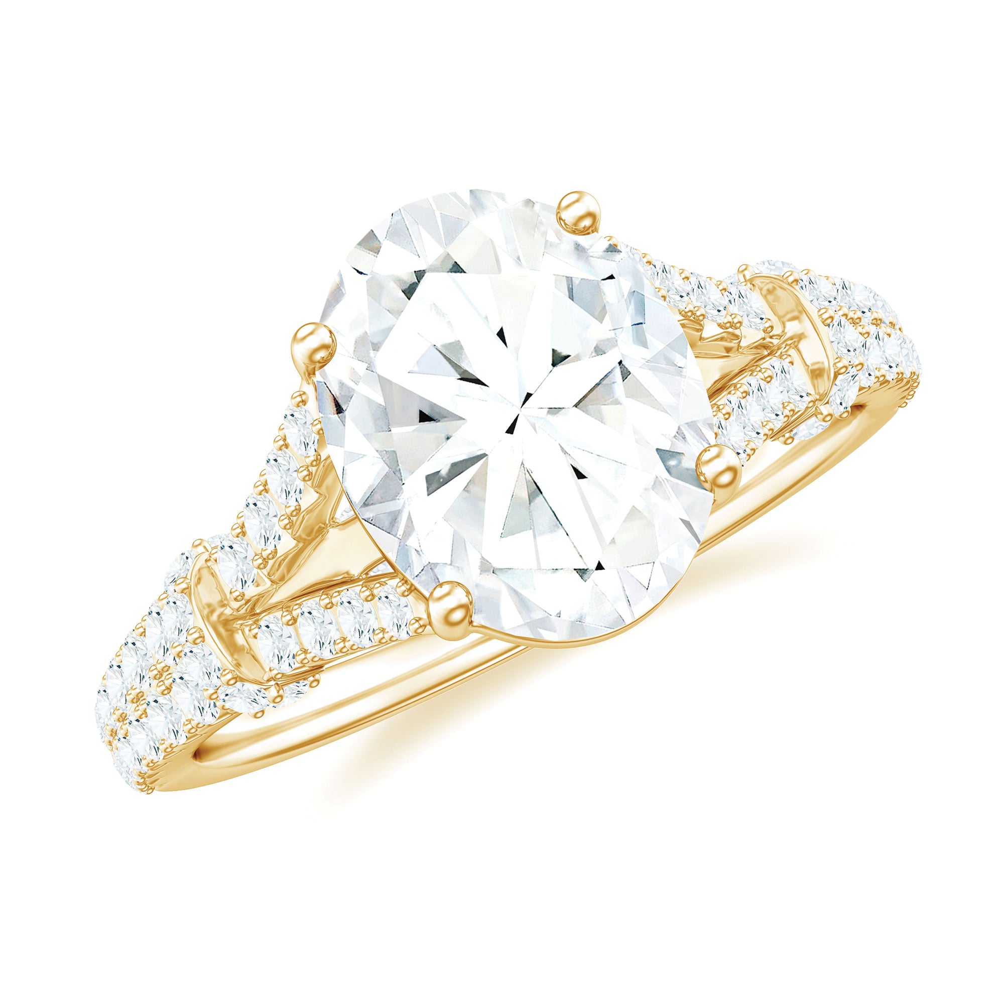 Rosec Jewels-7X9 mm Oval Cut Moissanite Statement Engagement Ring with Split Shank