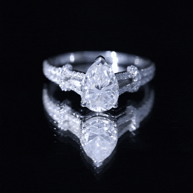 Pear Shaped Moissanite Solitaire Engagement Ring in Split Shank D-VS1 - Rosec Jewels