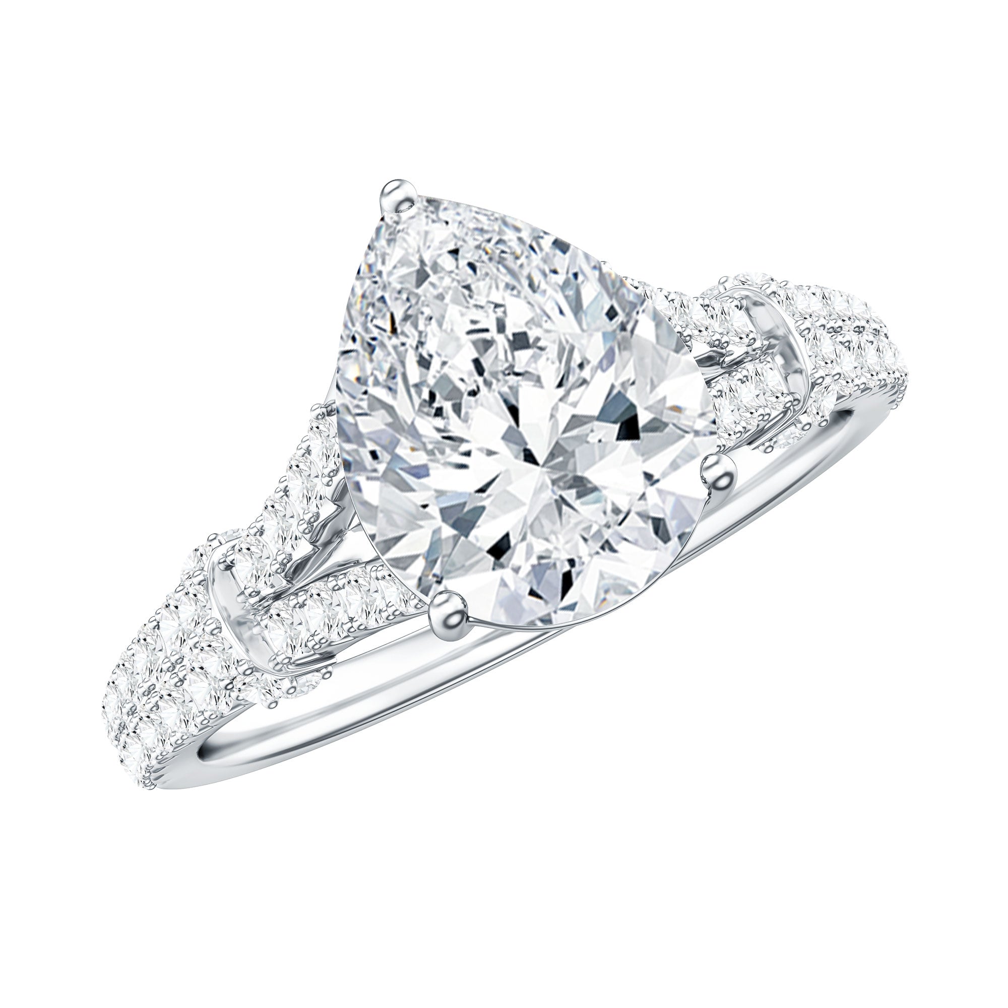 Pear Shaped Moissanite Solitaire Engagement Ring in Split Shank D-VS1 - Rosec Jewels