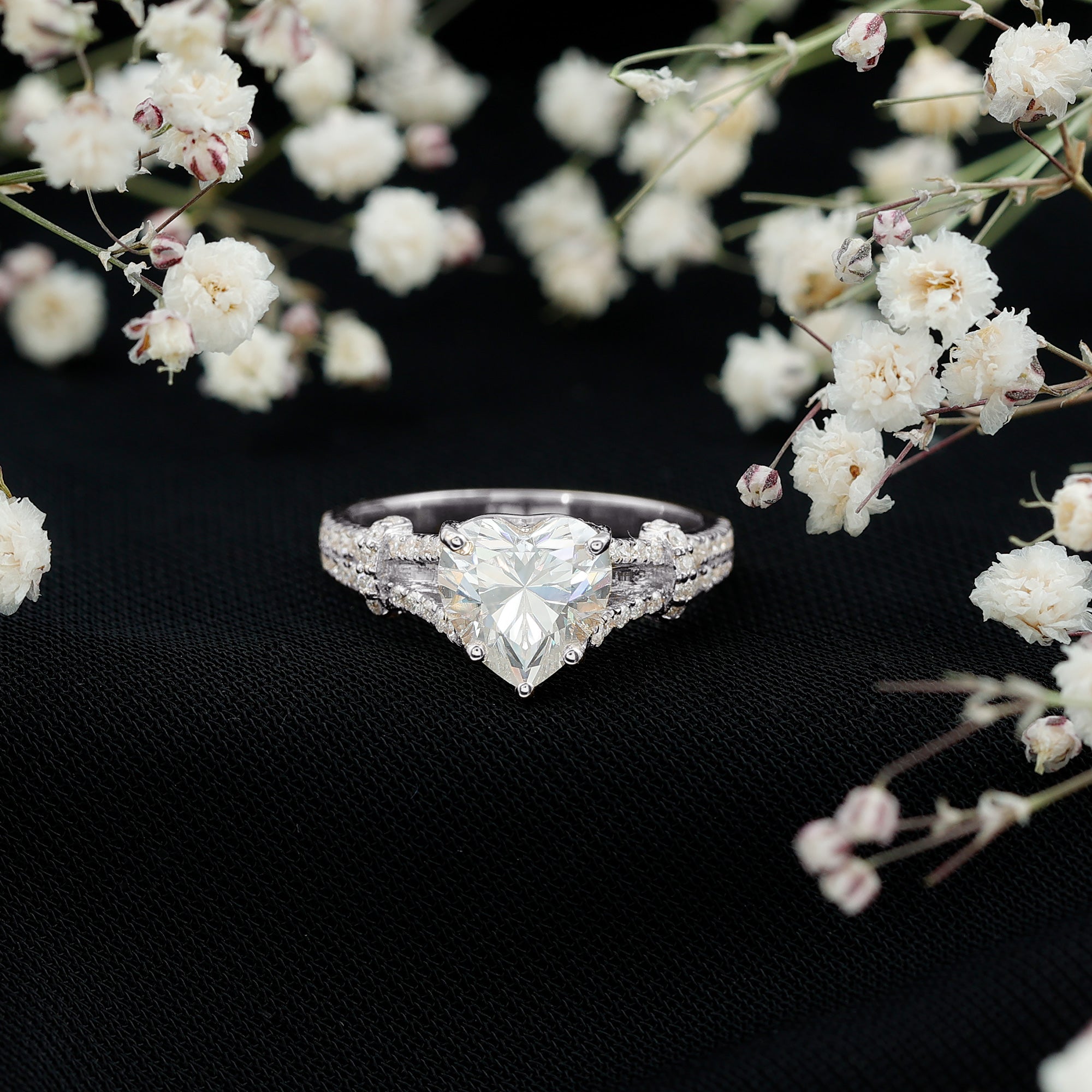 Rosec Jewels-Heart Shape Moissanite Solitaire Engagement Ring in Split Shank