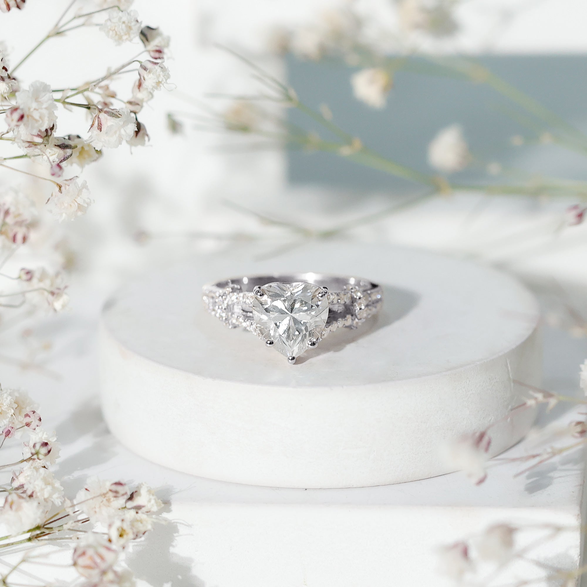 Rosec Jewels-Heart Shape Moissanite Solitaire Engagement Ring in Split Shank