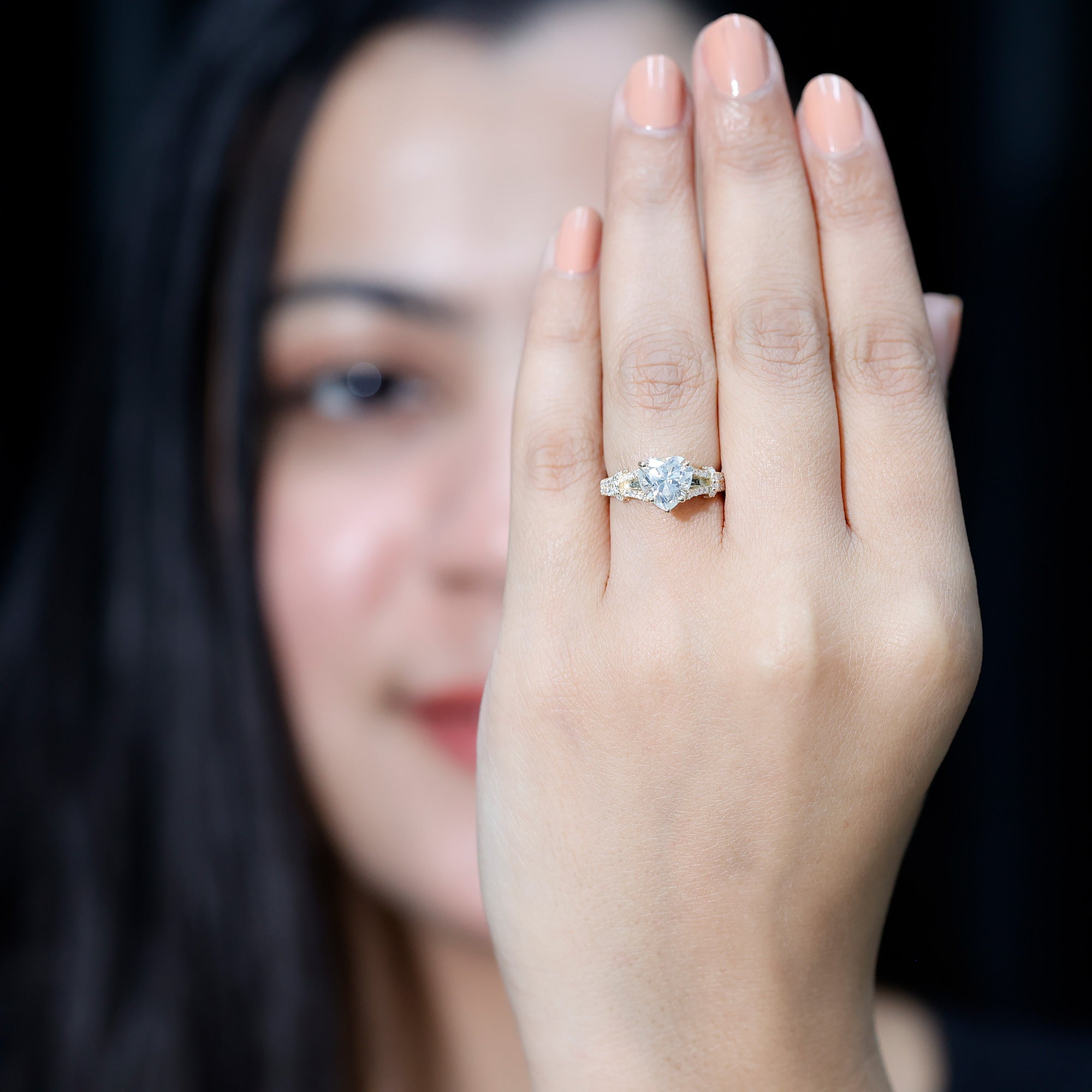 Rosec Jewels-Heart Shape Moissanite Solitaire Engagement Ring in Split Shank