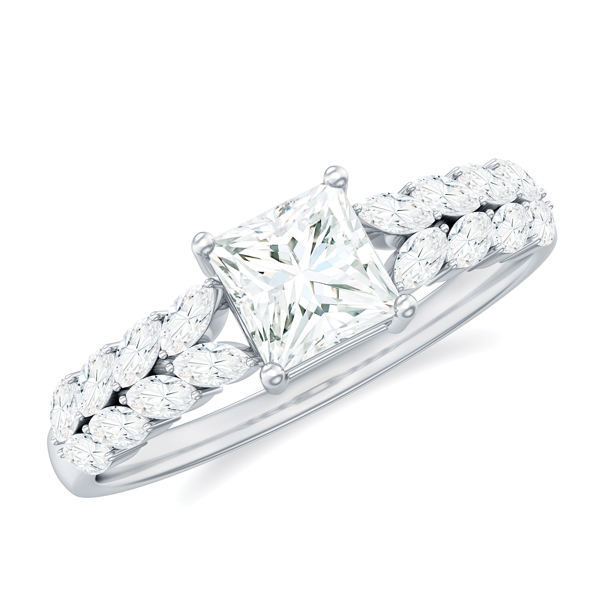 Certified Princess Cut Moissanite Split Shank Engagement Ring