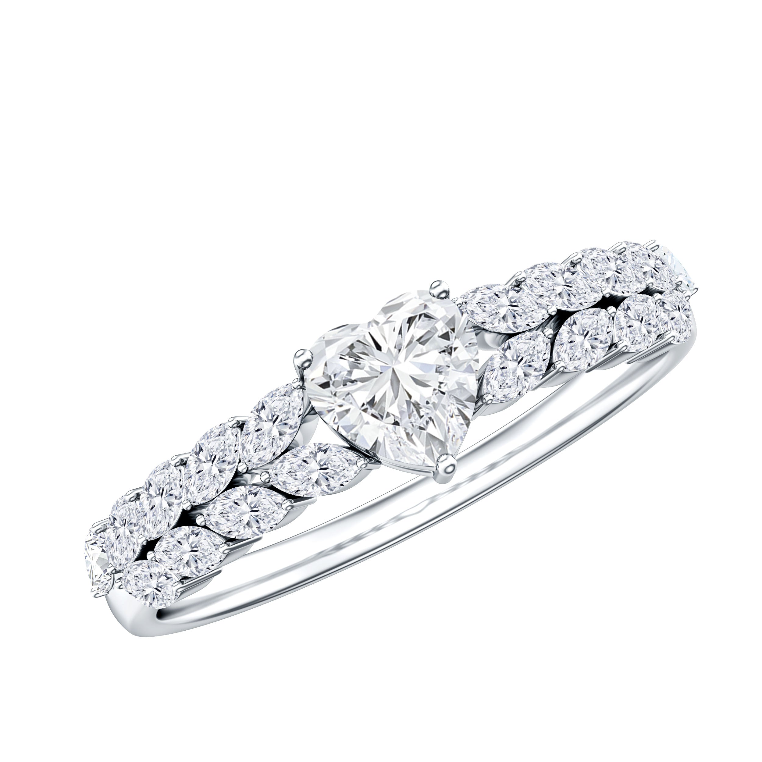 Heart Shape Moissanite Engagement Ring with Side Stones D-VS1 - Rosec Jewels