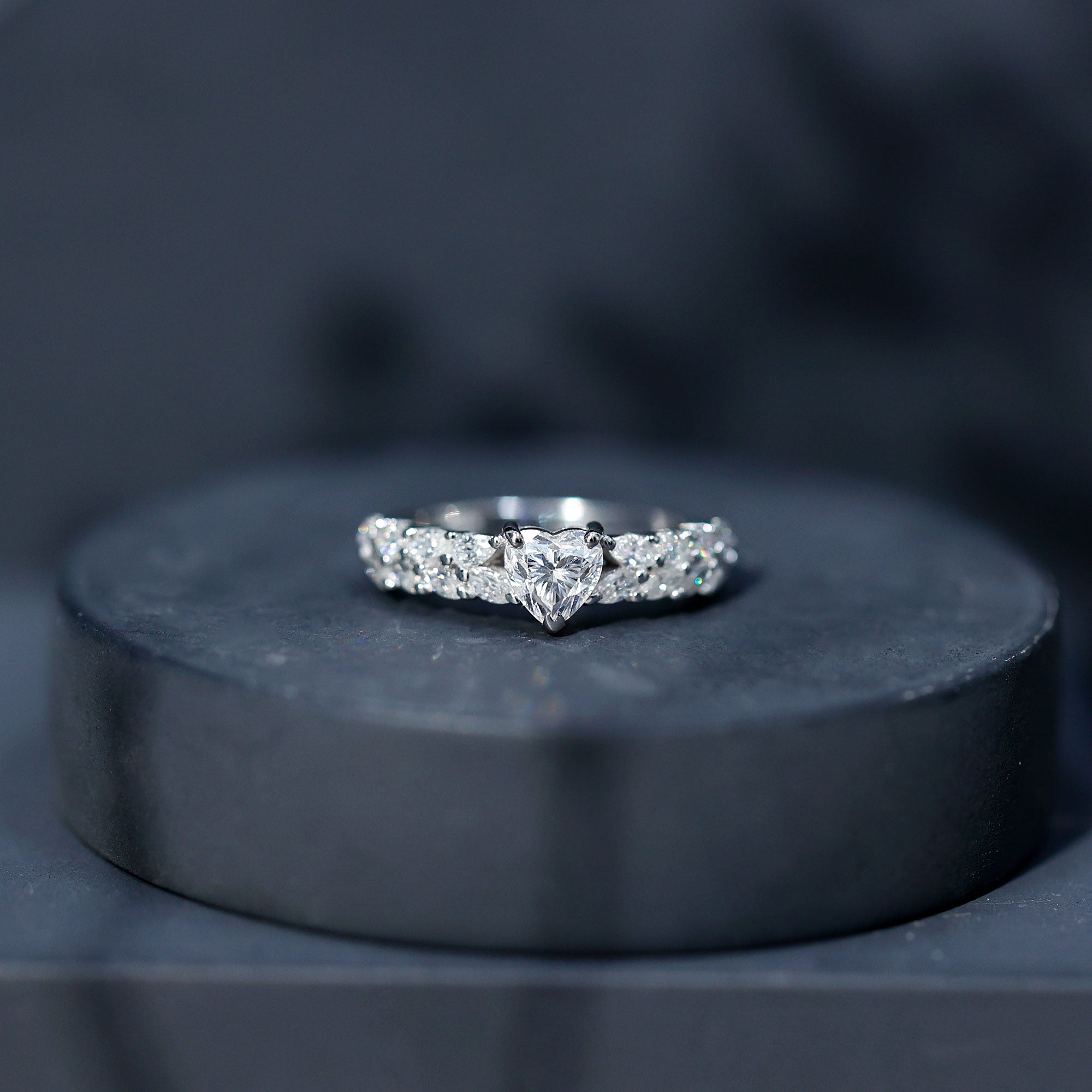 Heart Shape Moissanite Engagement Ring with Side Stones D-VS1 - Rosec Jewels