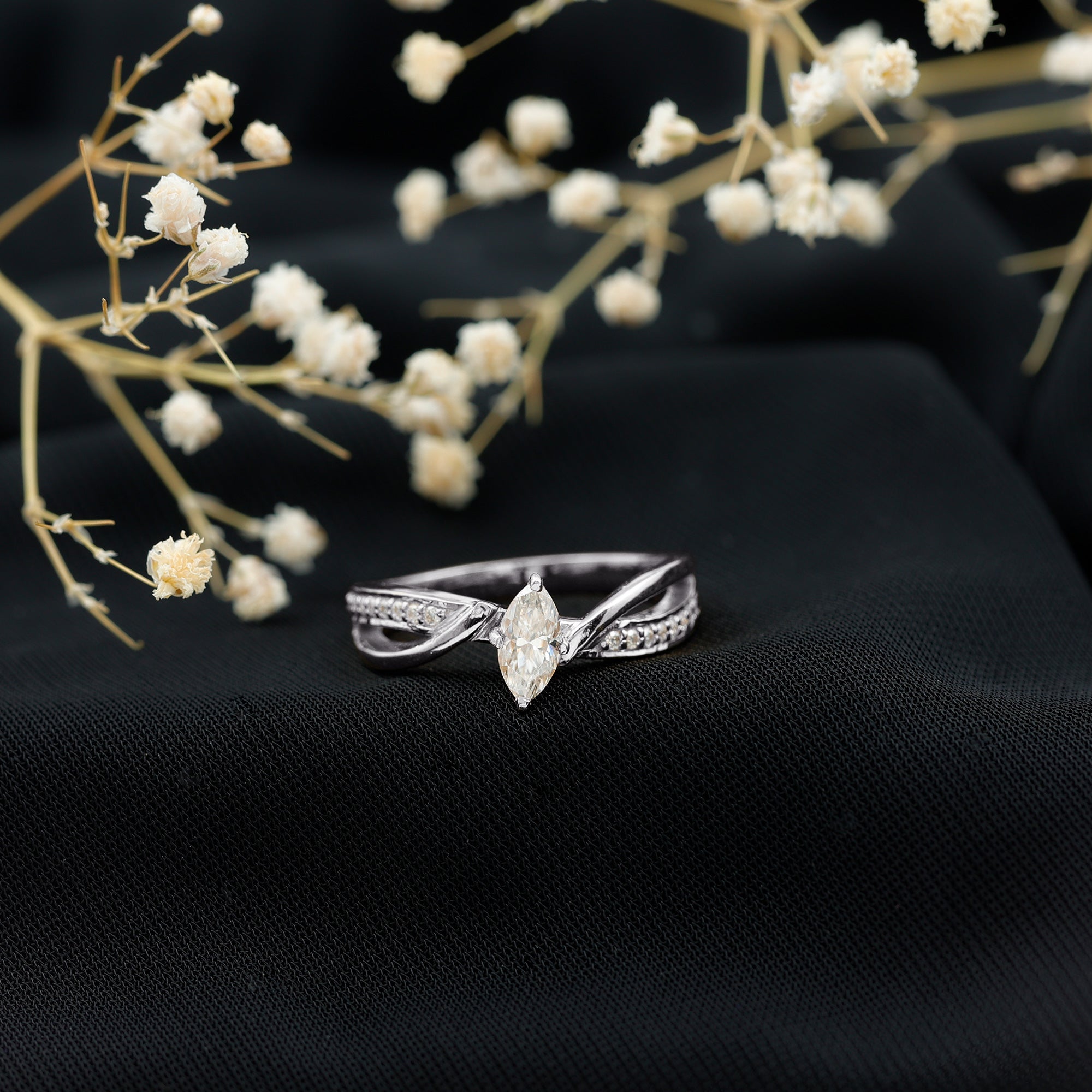 Certified Moissanite Marquise Cut Engagement Ring For Women D-VS1 - Rosec Jewels