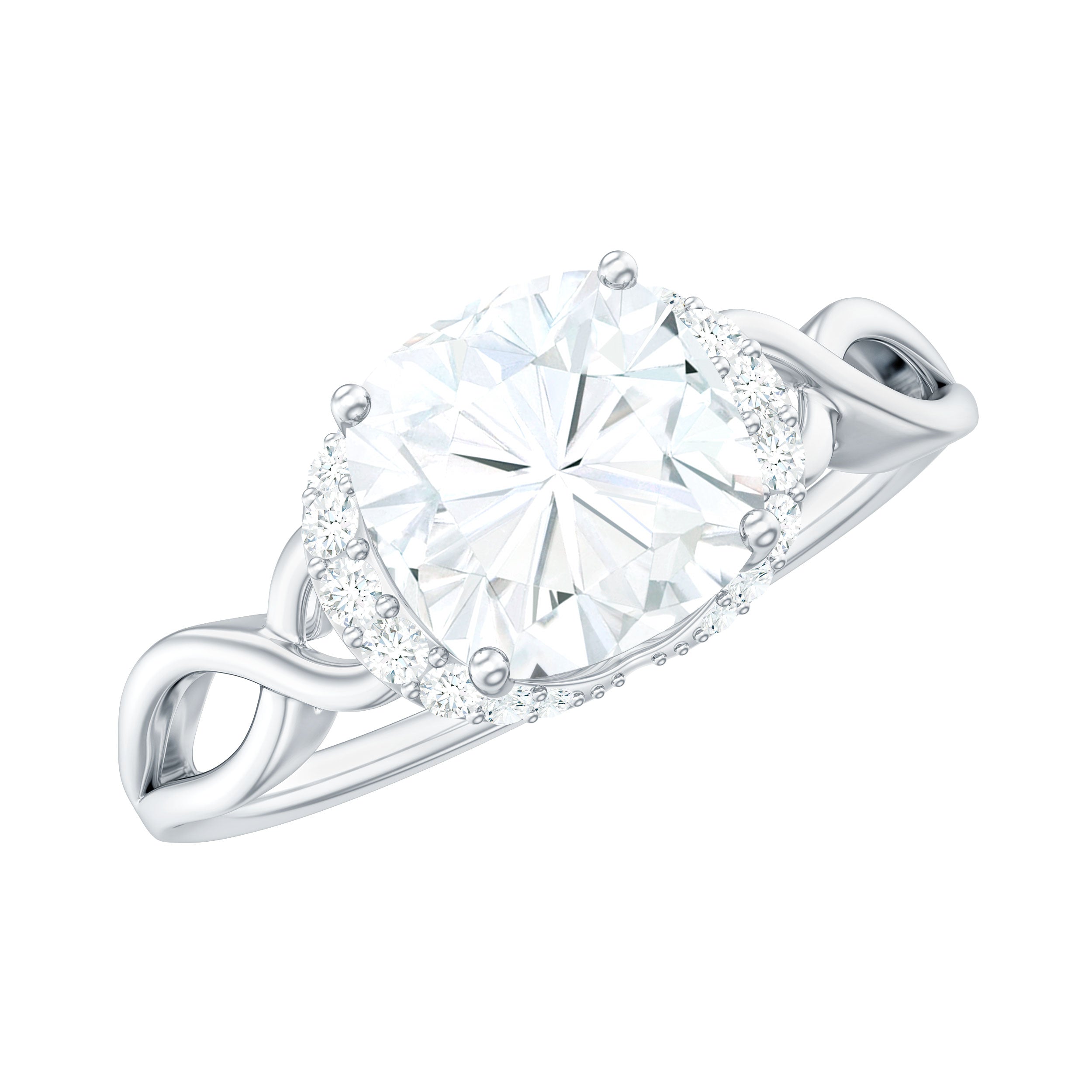 3.25ct Cushion Cut Moissanite Solitaire Engagement Ring with Infinity Shank