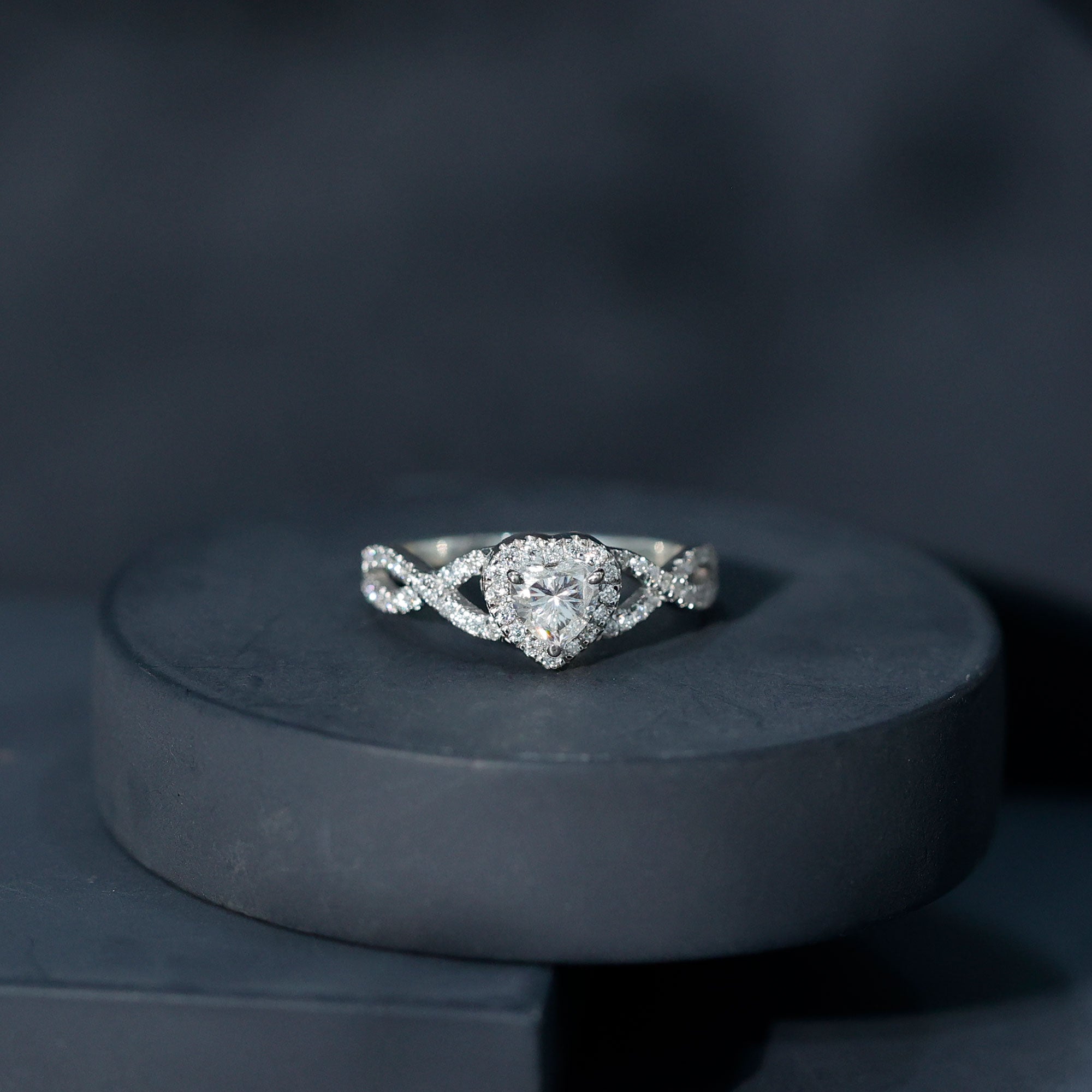Heart Shape Moissanite Halo Engagement Ring with Infinity Band D-VS1 - Rosec Jewels