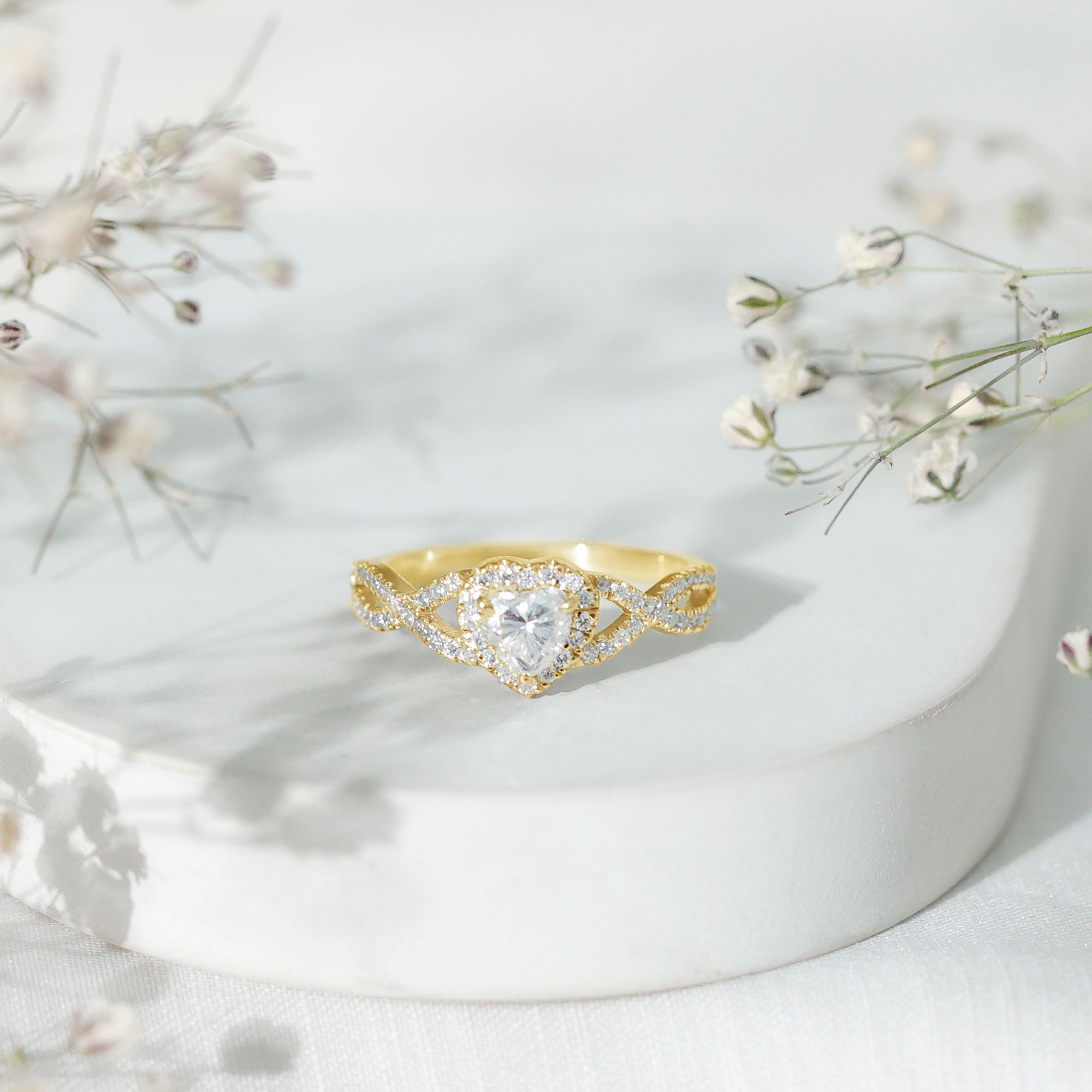 Heart Shape Moissanite Halo Engagement Ring with Infinity Band D-VS1 - Rosec Jewels