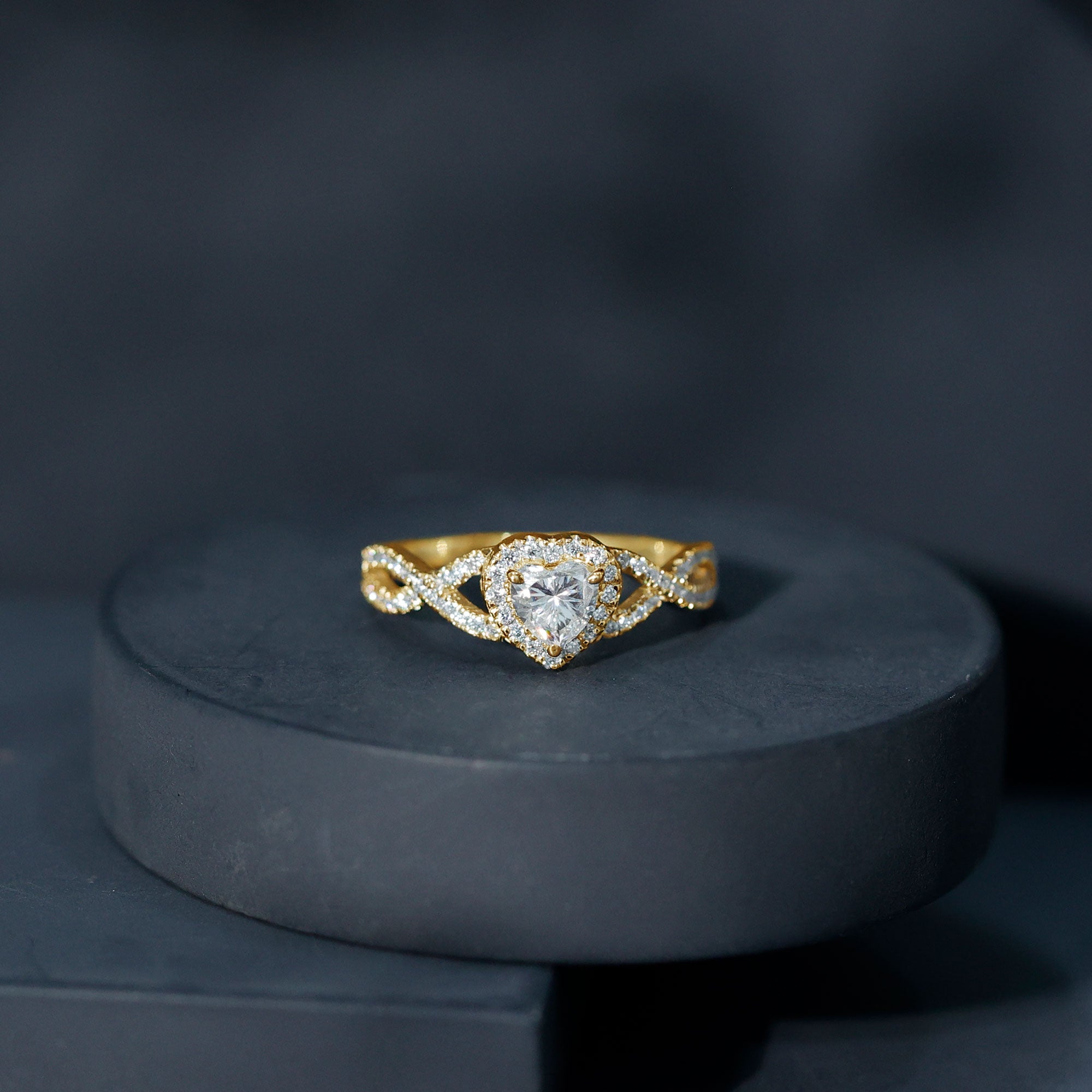 Heart Shape Moissanite Halo Engagement Ring with Infinity Band D-VS1 - Rosec Jewels