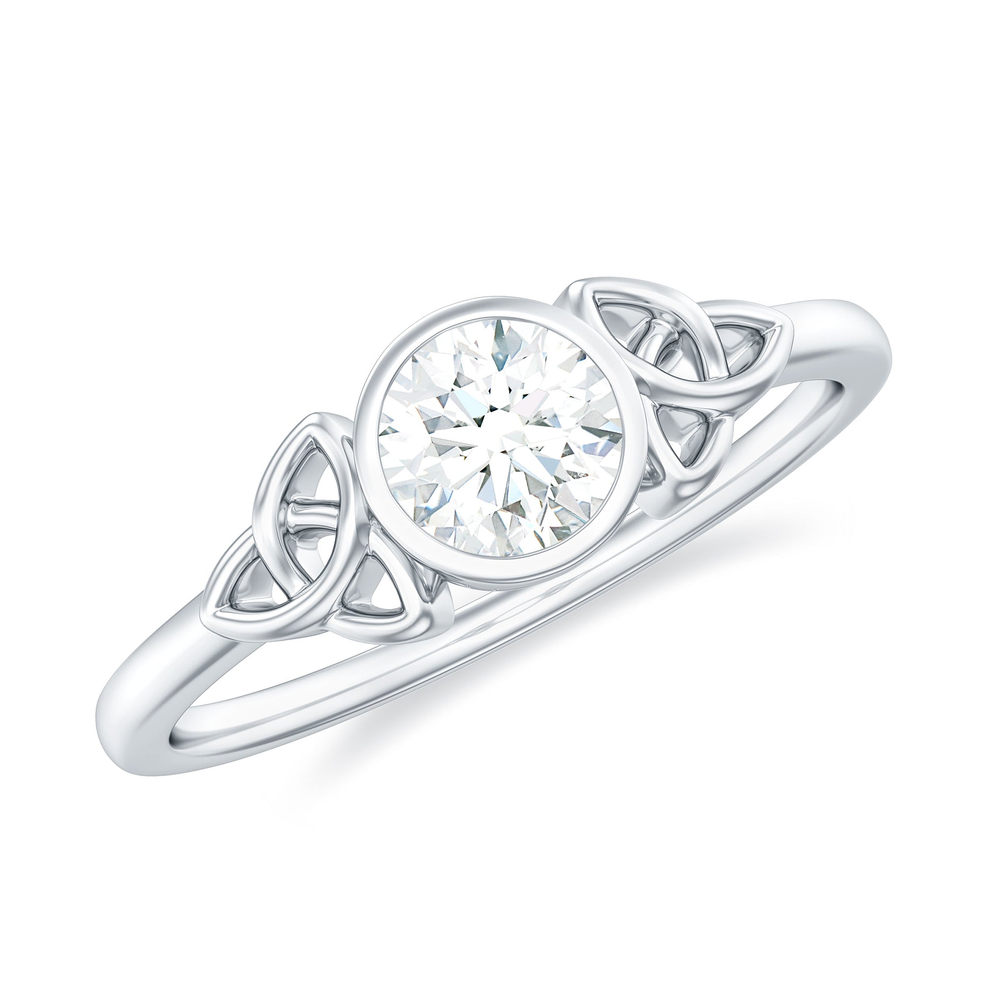 Bezel Set Moissanite Promise Ring with Celtic Knot Details