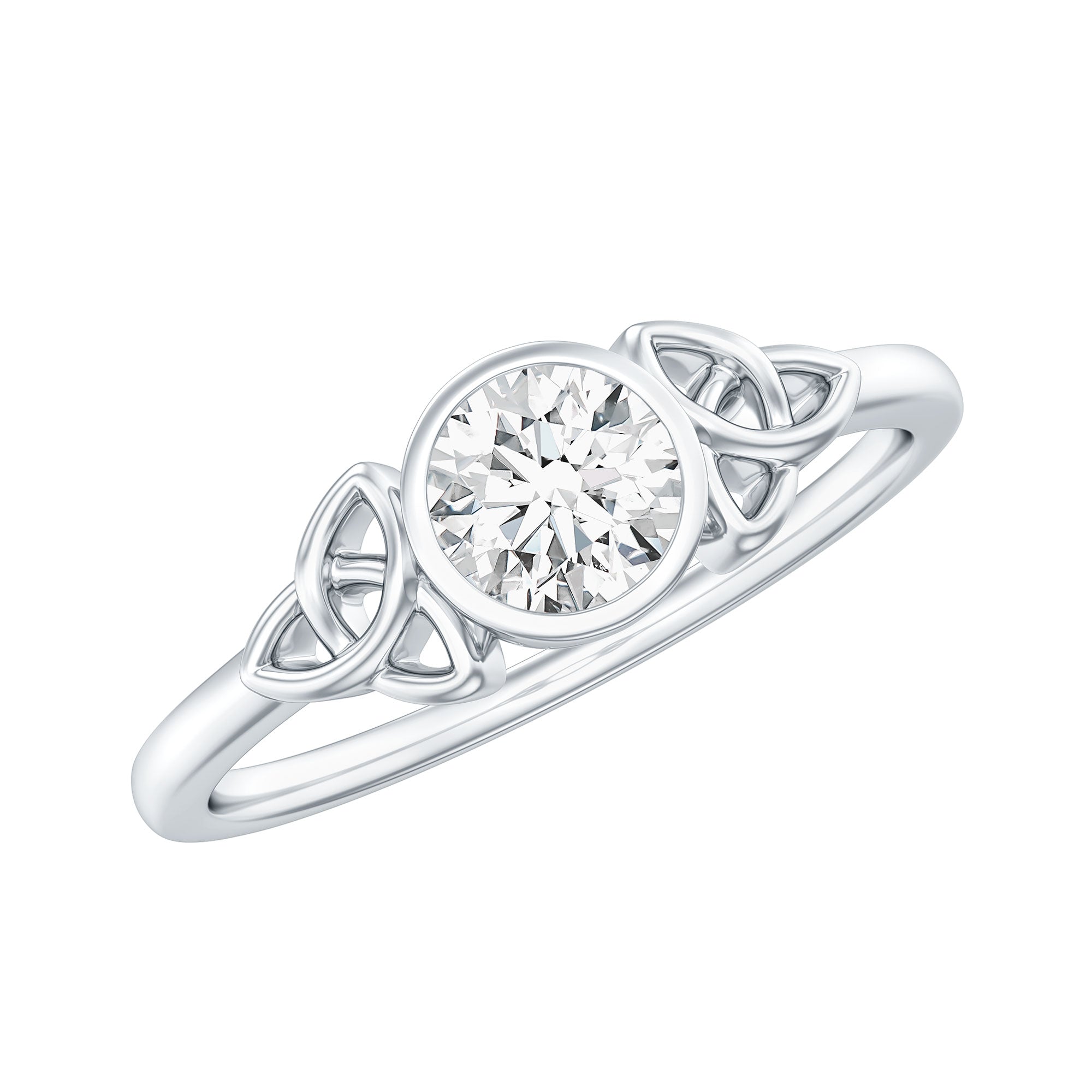 Bezel Set Moissanite Promise Ring with Celtic Knot Details D-VS1 - Rosec Jewels