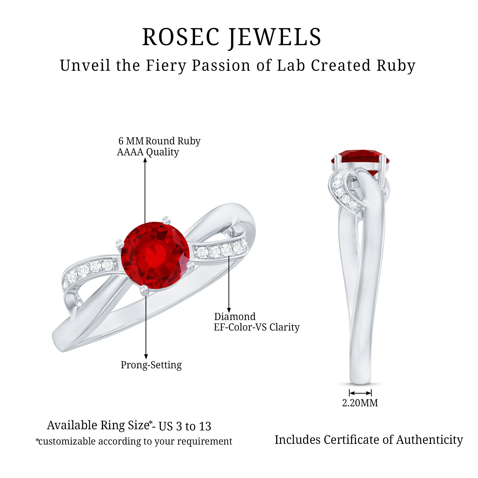 Certified Lab Grown Ruby Proposal Ring With Diamond AAAA - Rosec Jewels