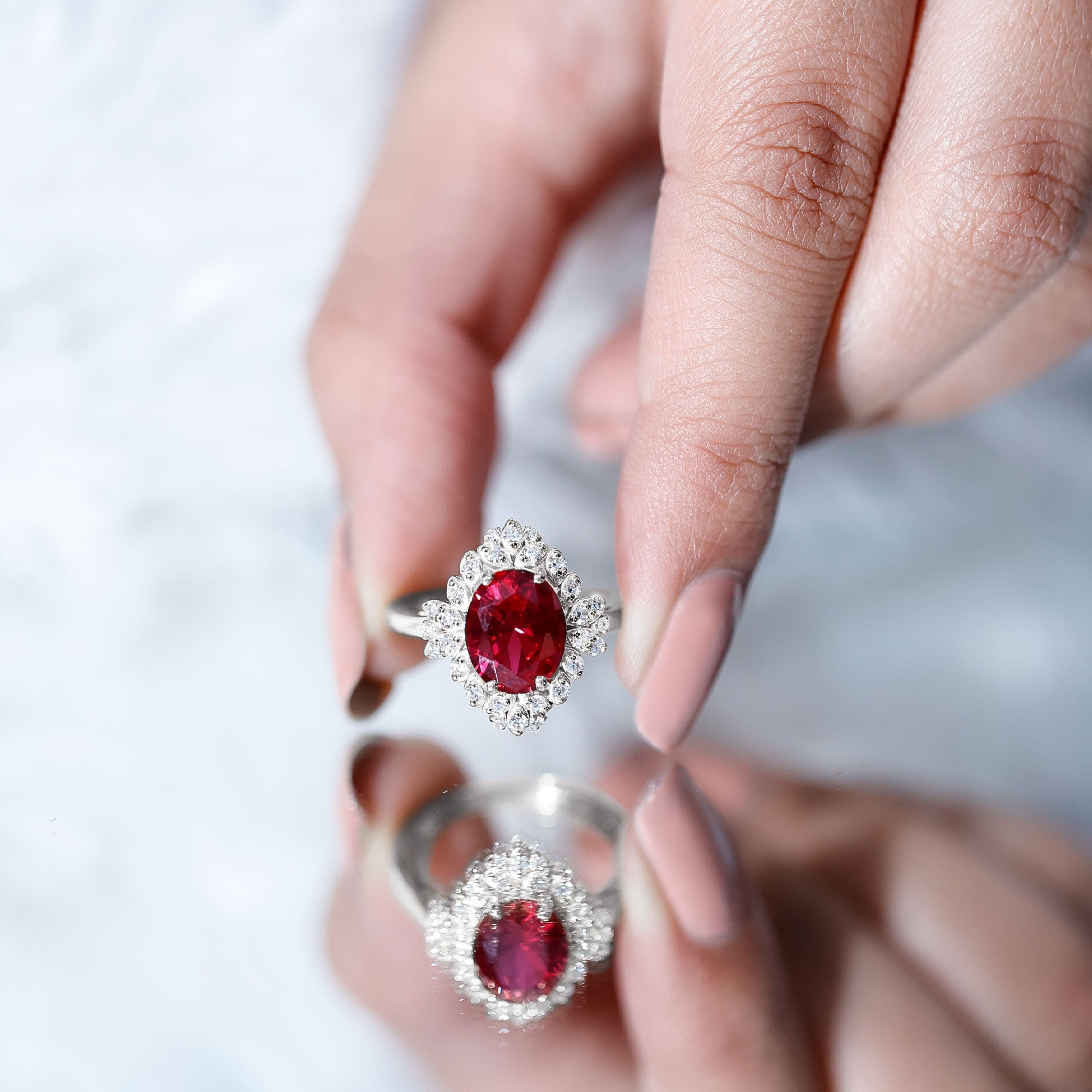 Vintage Inspired Lab Grown Ruby and Diamond Engagement Ring AAAA - Rosec Jewels