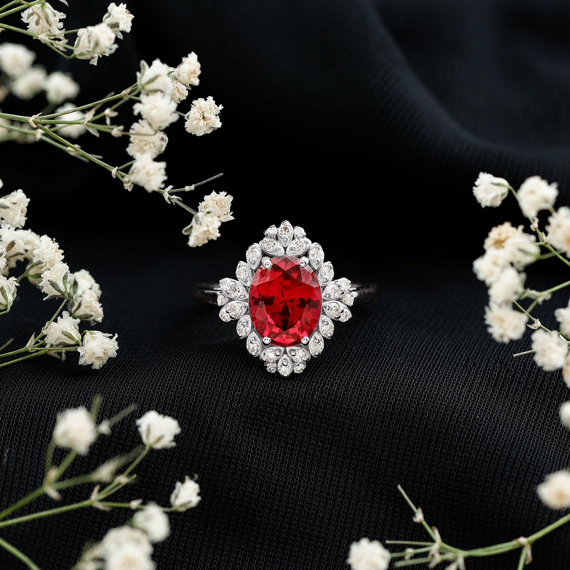 Vintage Inspired Lab Grown Ruby and Diamond Engagement Ring AAAA - Rosec Jewels