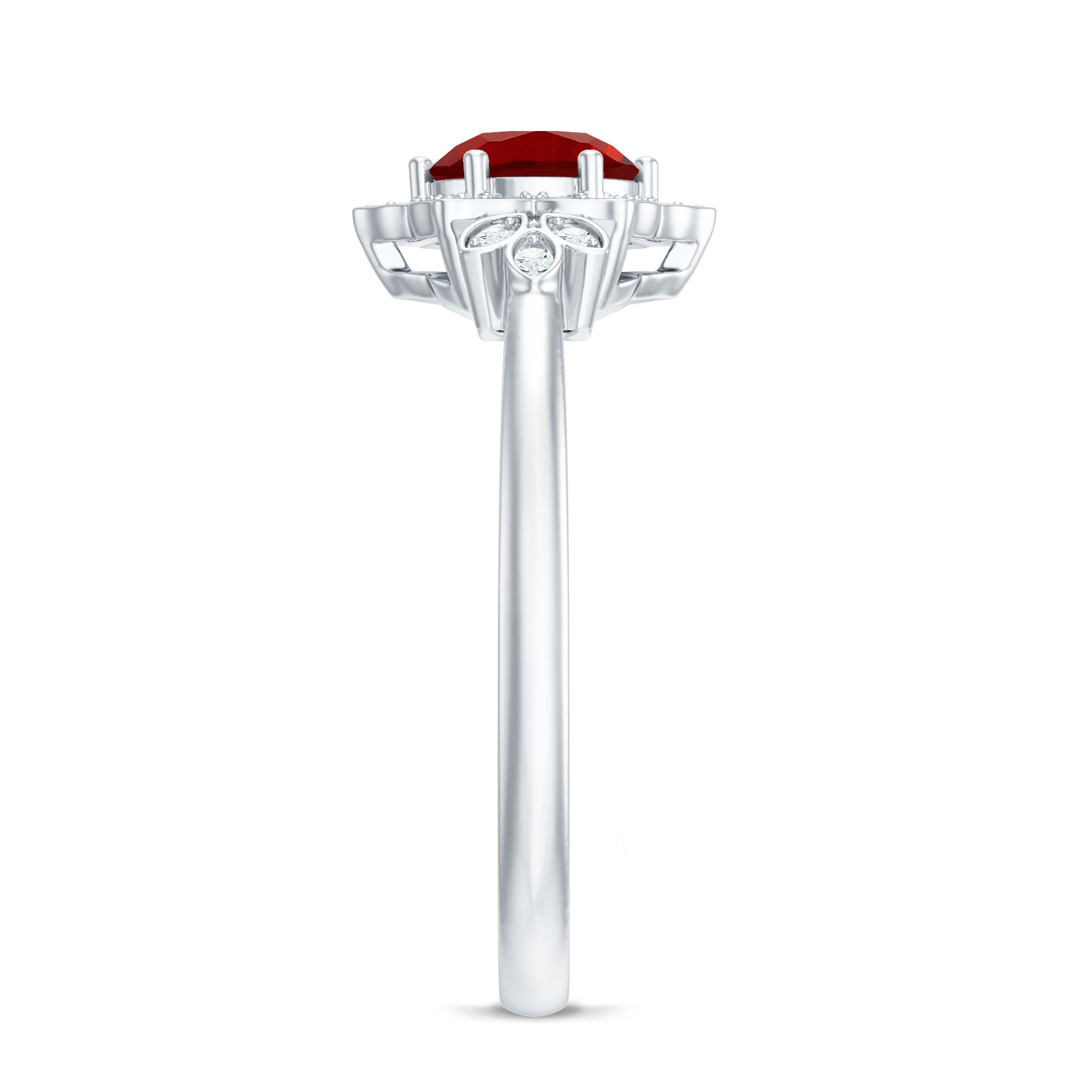 Lab Grown Ruby and Diamond Flower Engagement Ring AAAA - Rosec Jewels