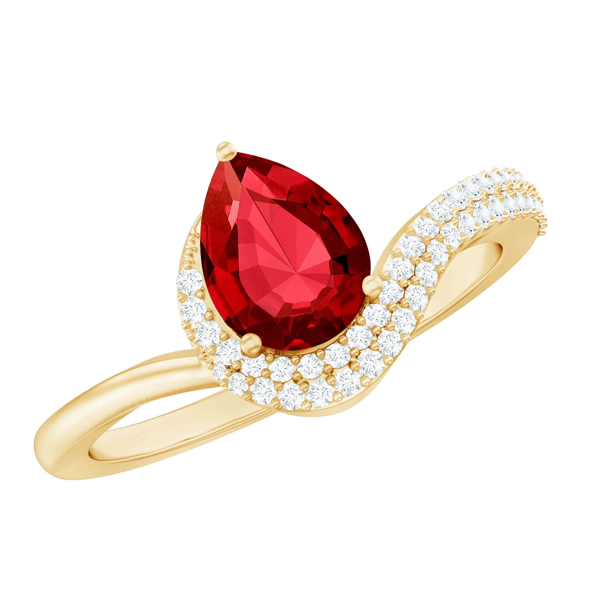 Rosec Jewels-Pear Shaped Lab Created Ruby and Diamond Designer Engagement Ring