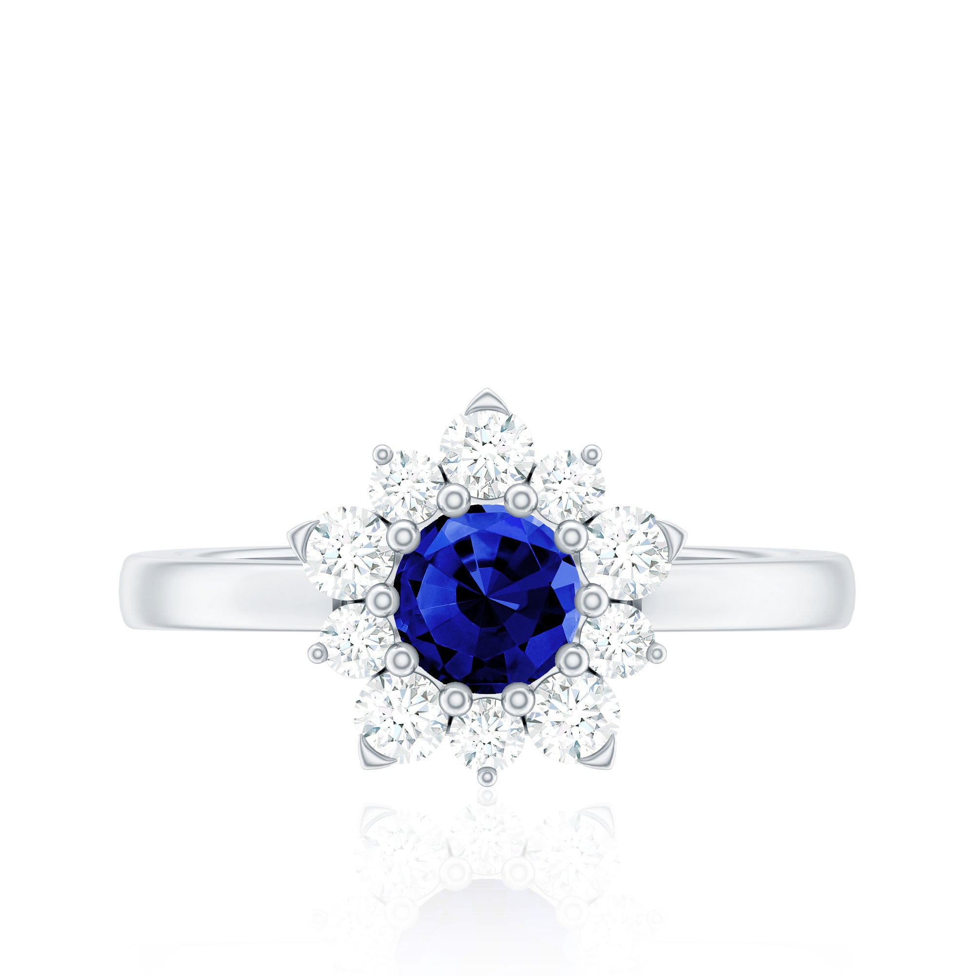 Natural Inspired 0.6 Carat Lab Grown Blue Sapphire Engagement Ring with Diamond Halo AAAA - Rosec Jewels