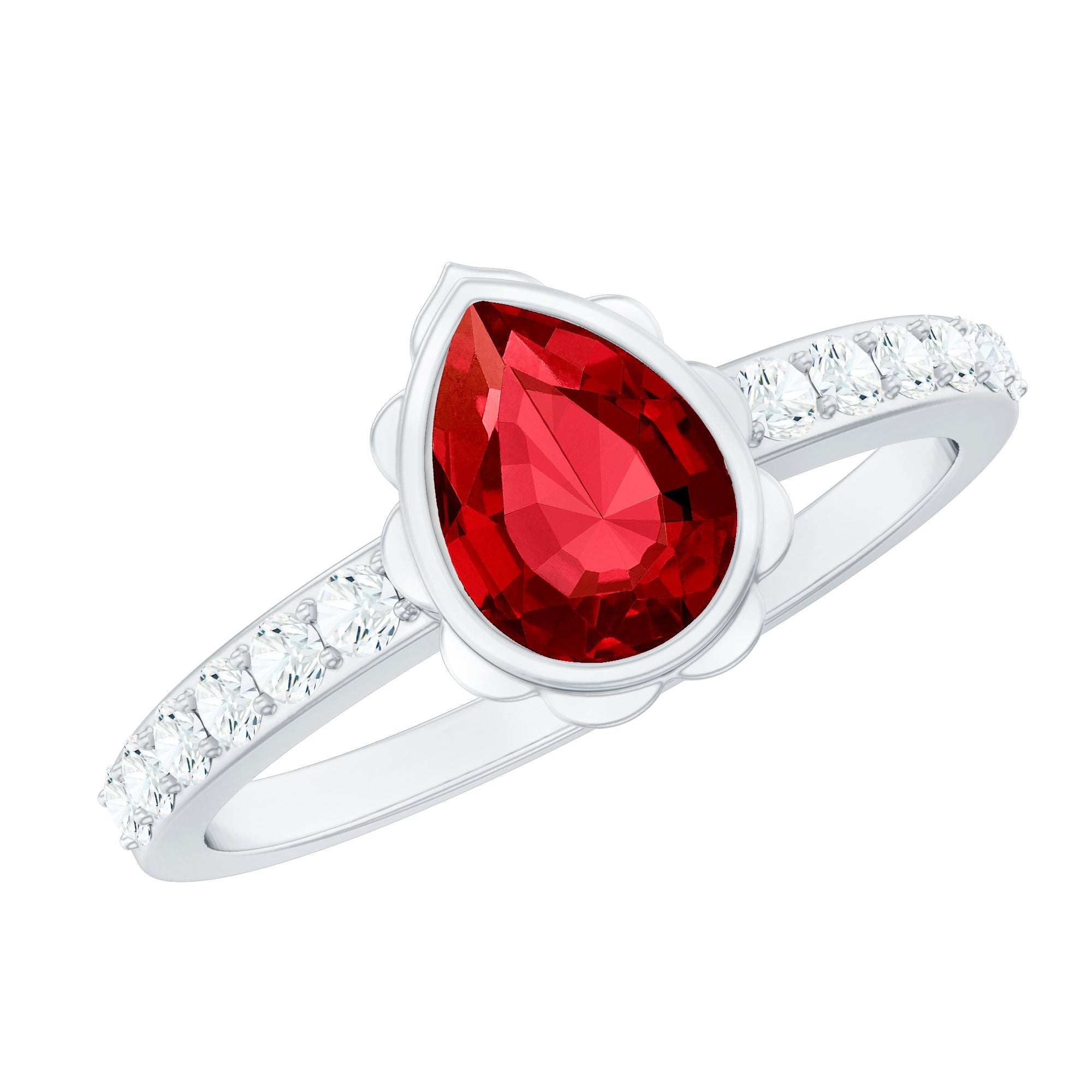 Bezel Set Lab Grown Ruby Teardrop Engagement Ring AAAA - Rosec Jewels