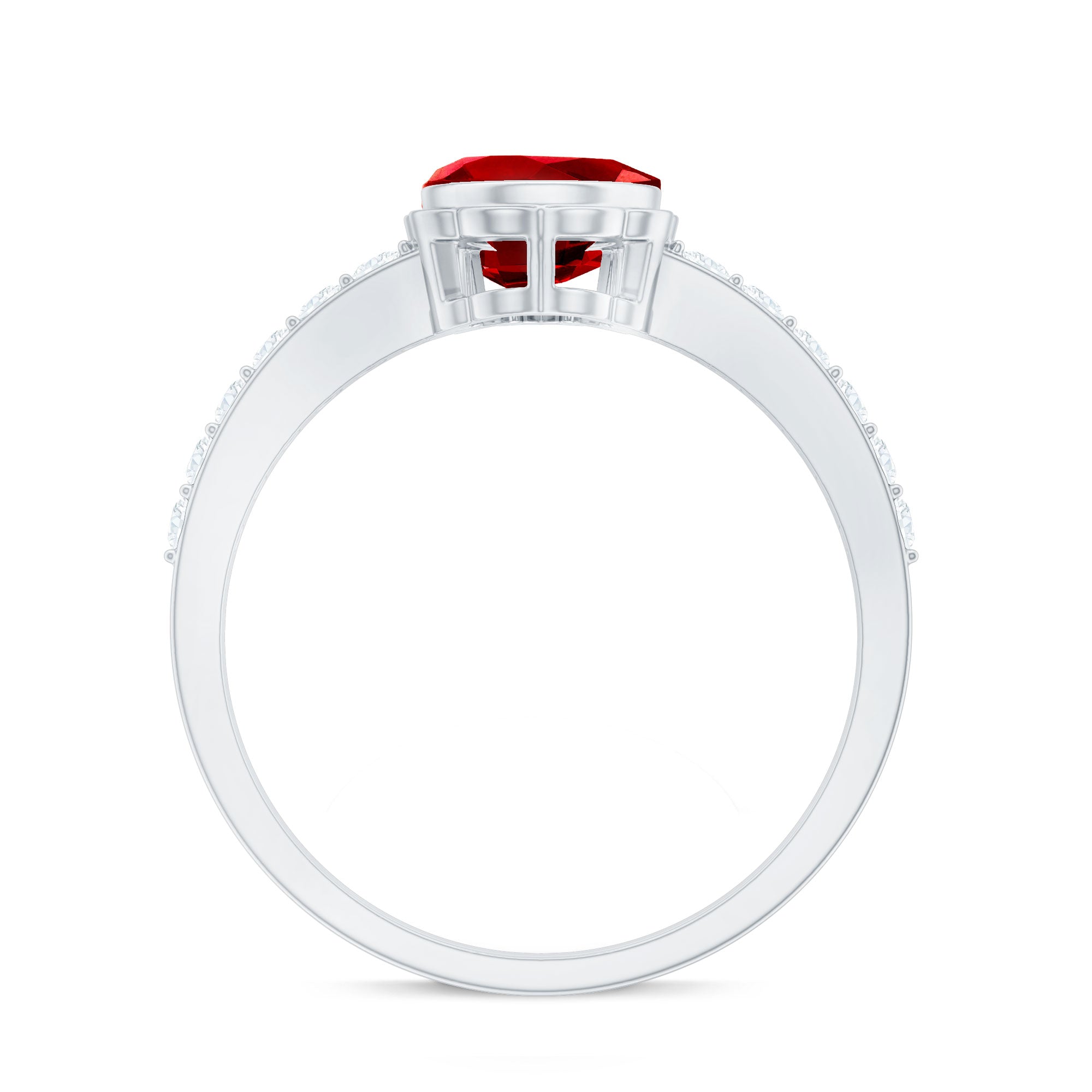 Bezel Set Lab Grown Ruby Teardrop Engagement Ring AAAA - Rosec Jewels