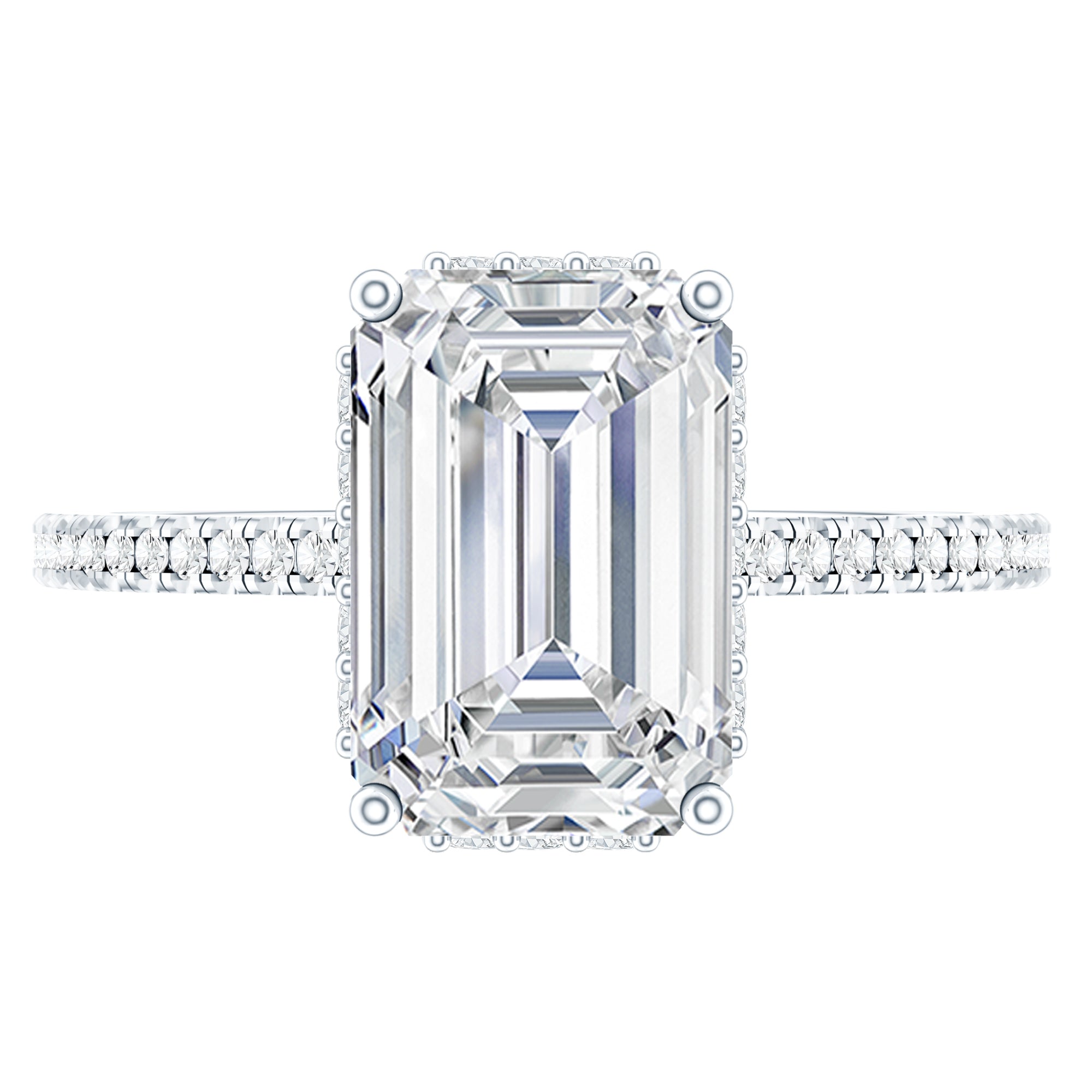 Certified 6X8 MM Moissanite Emerald Cut Engagement Ring