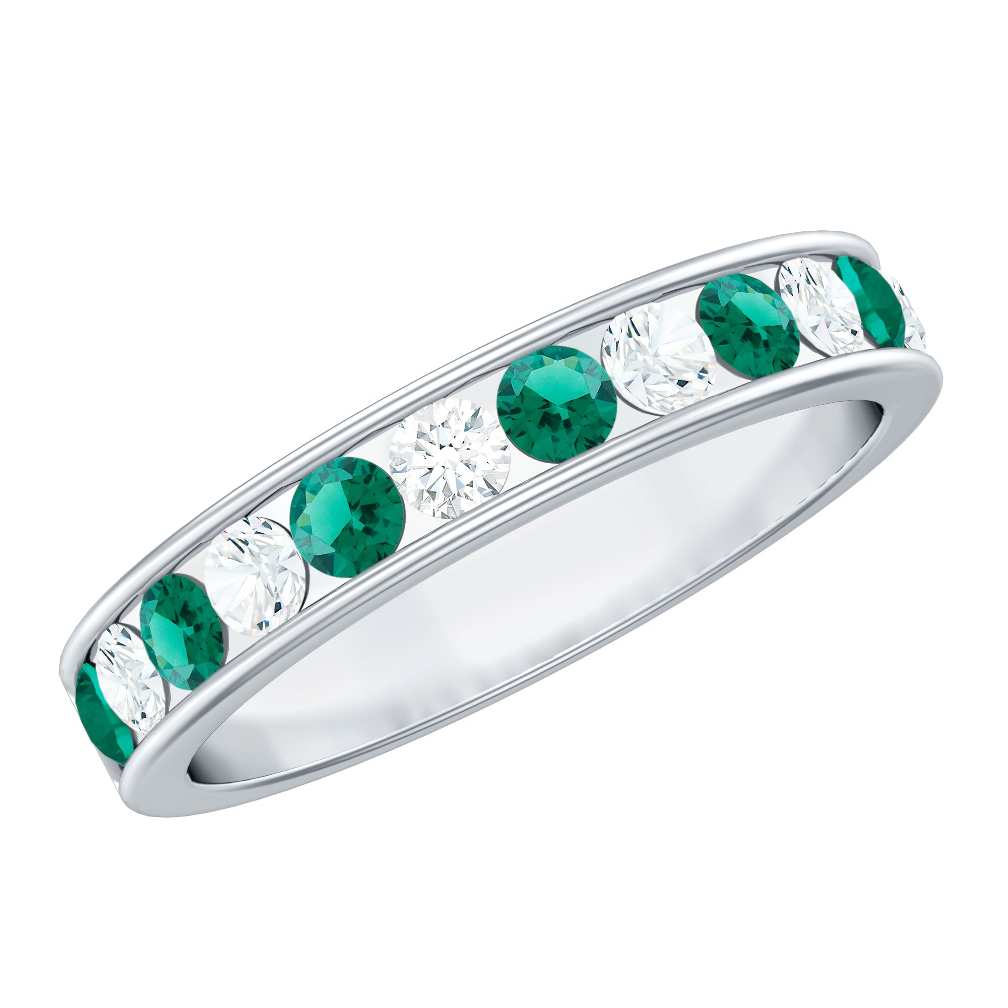 Certified Lab Grown Emerald Half Eternity Anniversary Band in Channel Setting