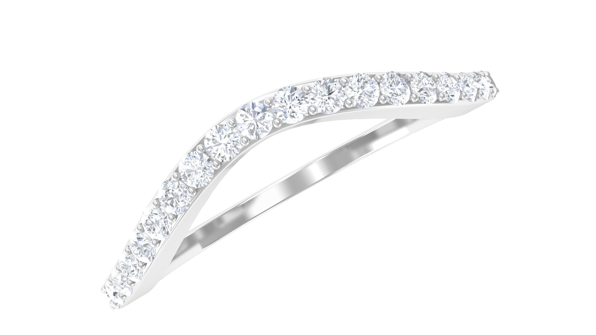 Curved Lab Grown Diamond Wedding Band – Chevron Pavé Contour Ring Lab - ( EF-VS ) 14K White Gold - Rosec Jewels