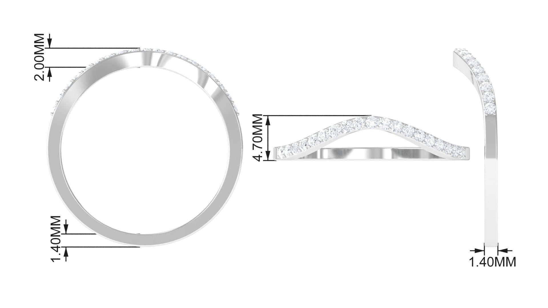 Curved Lab Grown Diamond Wedding Band – Chevron Pavé Contour Ring Lab - ( EF-VS ) 14K White Gold - Rosec Jewels