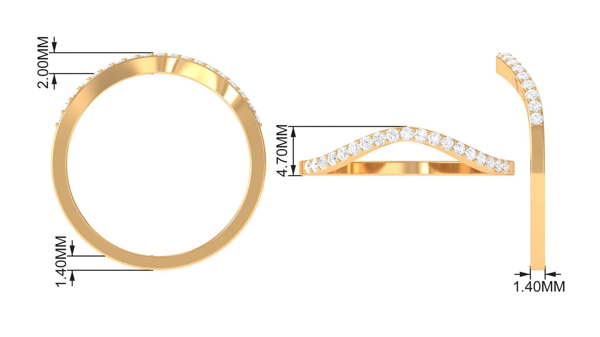 Curved Lab Grown Diamond Wedding Band – Chevron Pavé Contour Ring Lab - ( EF-VS ) 14K Yellow Gold - Rosec Jewels