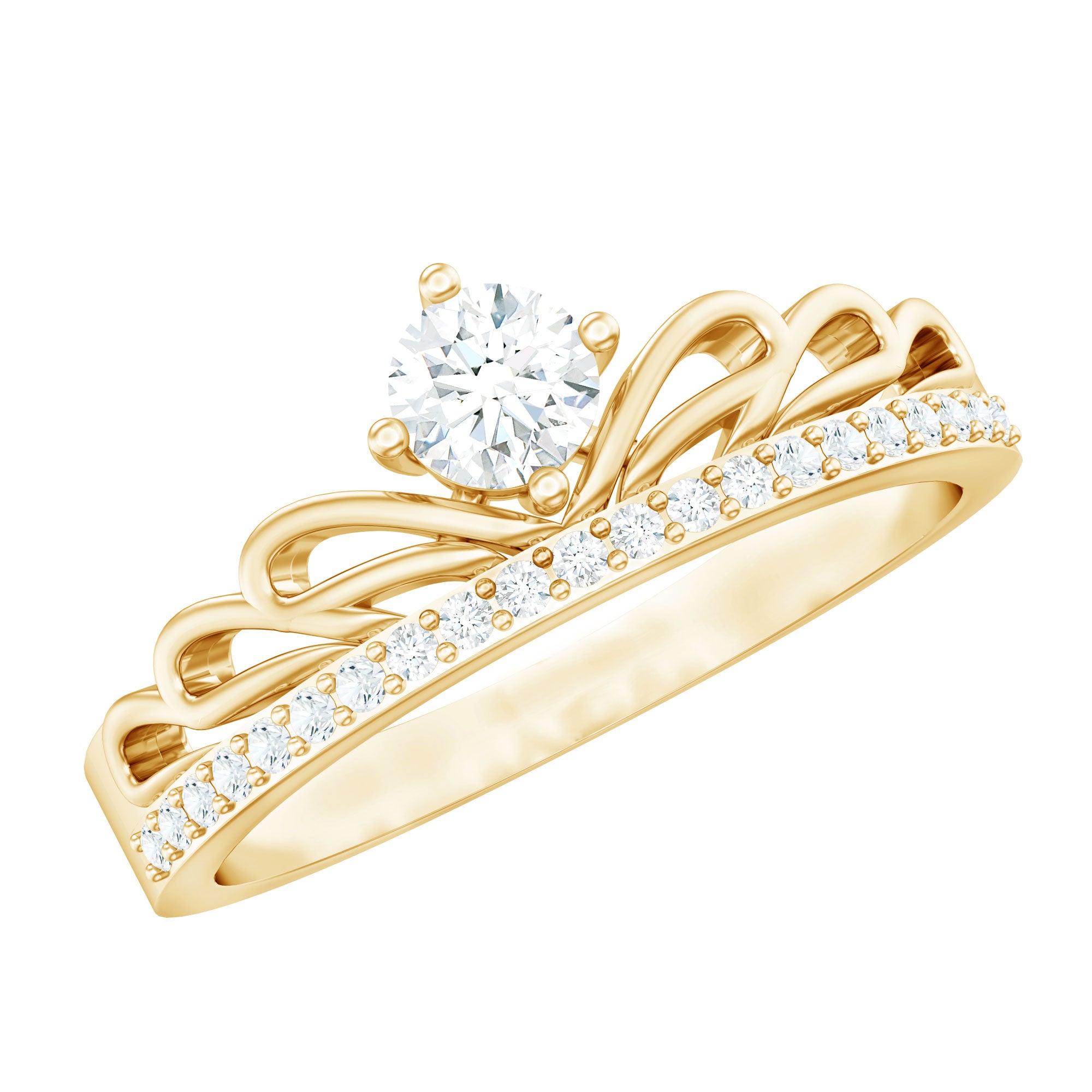 Certified Round Diamond Crown Ring Natural - ( HI-SI ) - Rosec Jewels