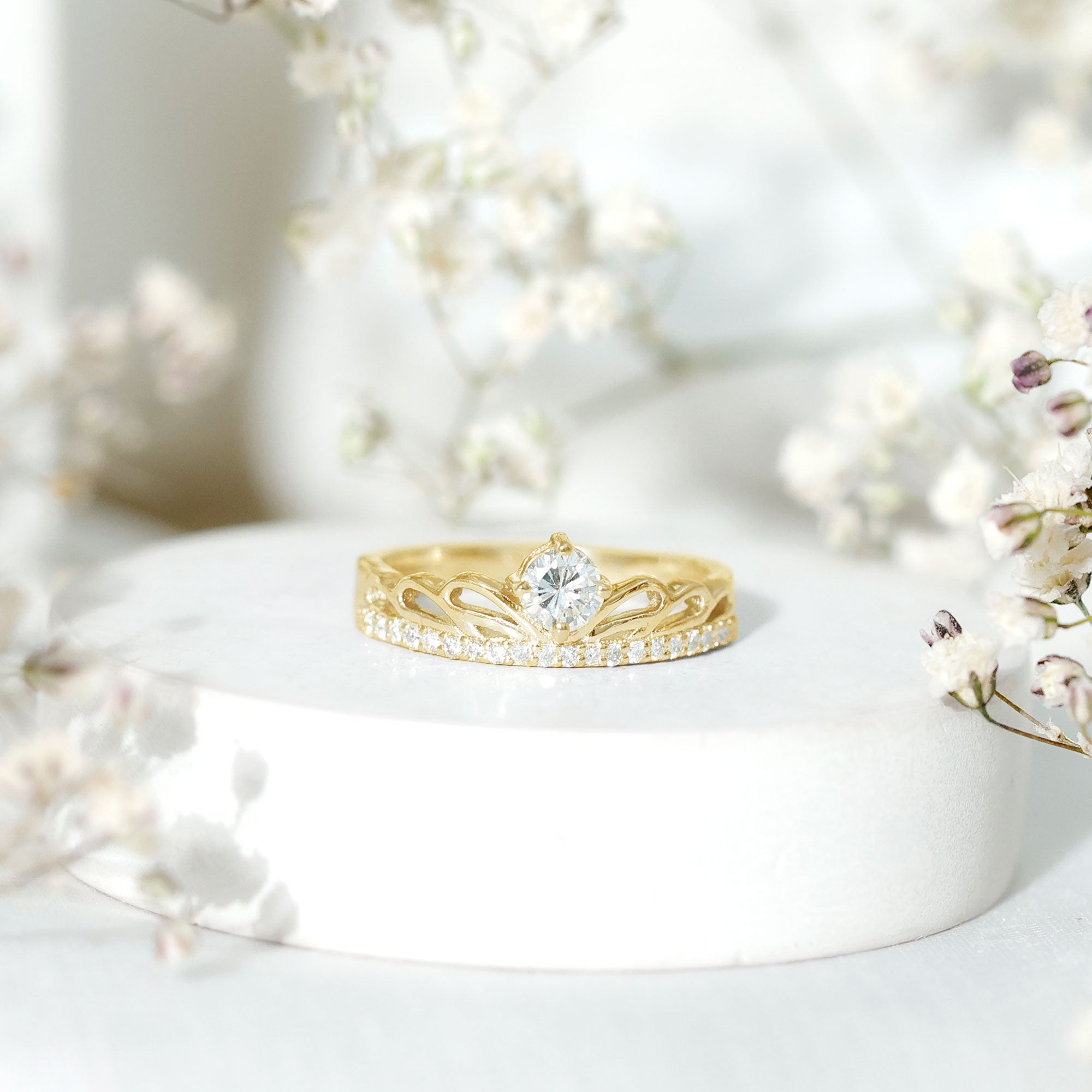 Certified Round Diamond Crown Ring Natural - ( HI-SI ) - Rosec Jewels