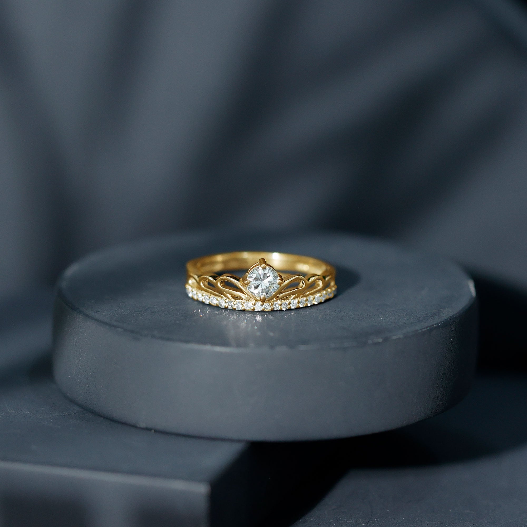 Certified Round Diamond Crown Ring Natural - ( HI-SI ) - Rosec Jewels