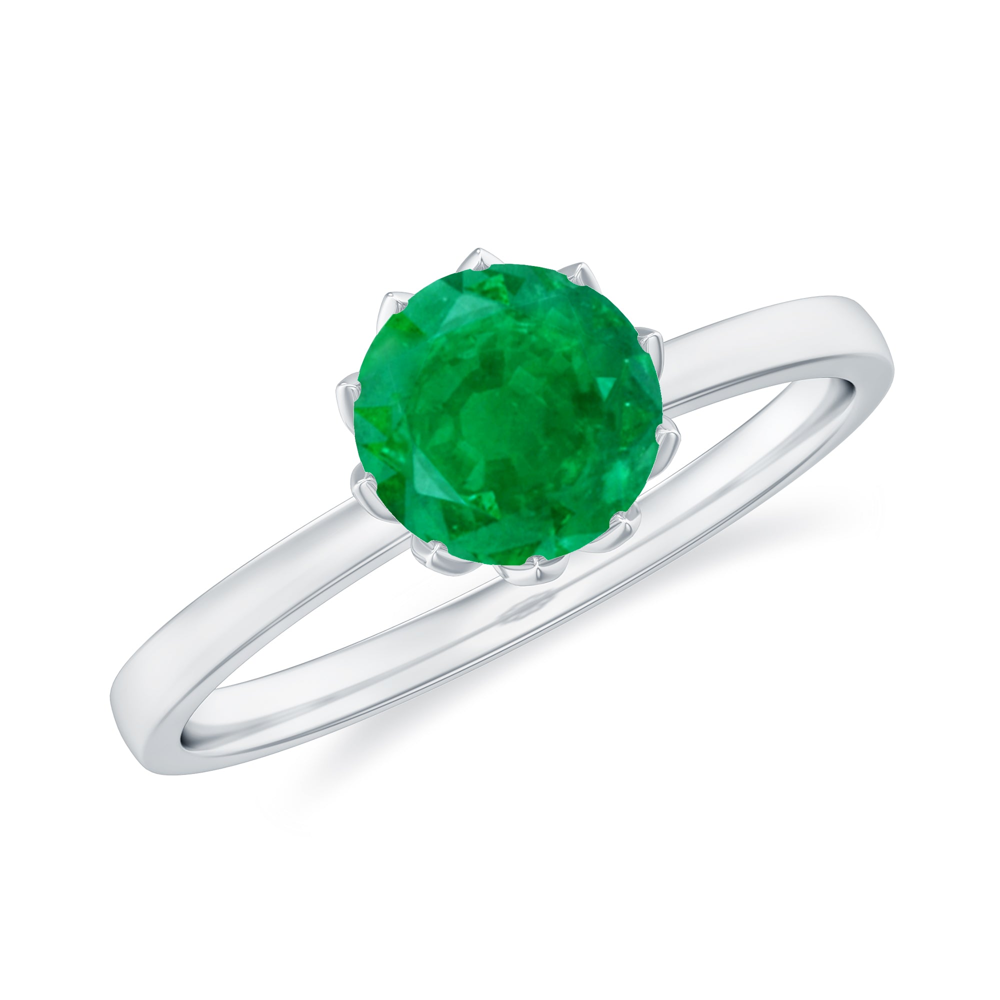 Natural Solitaire Emerald Promise Ring in Lotus Basket Setting