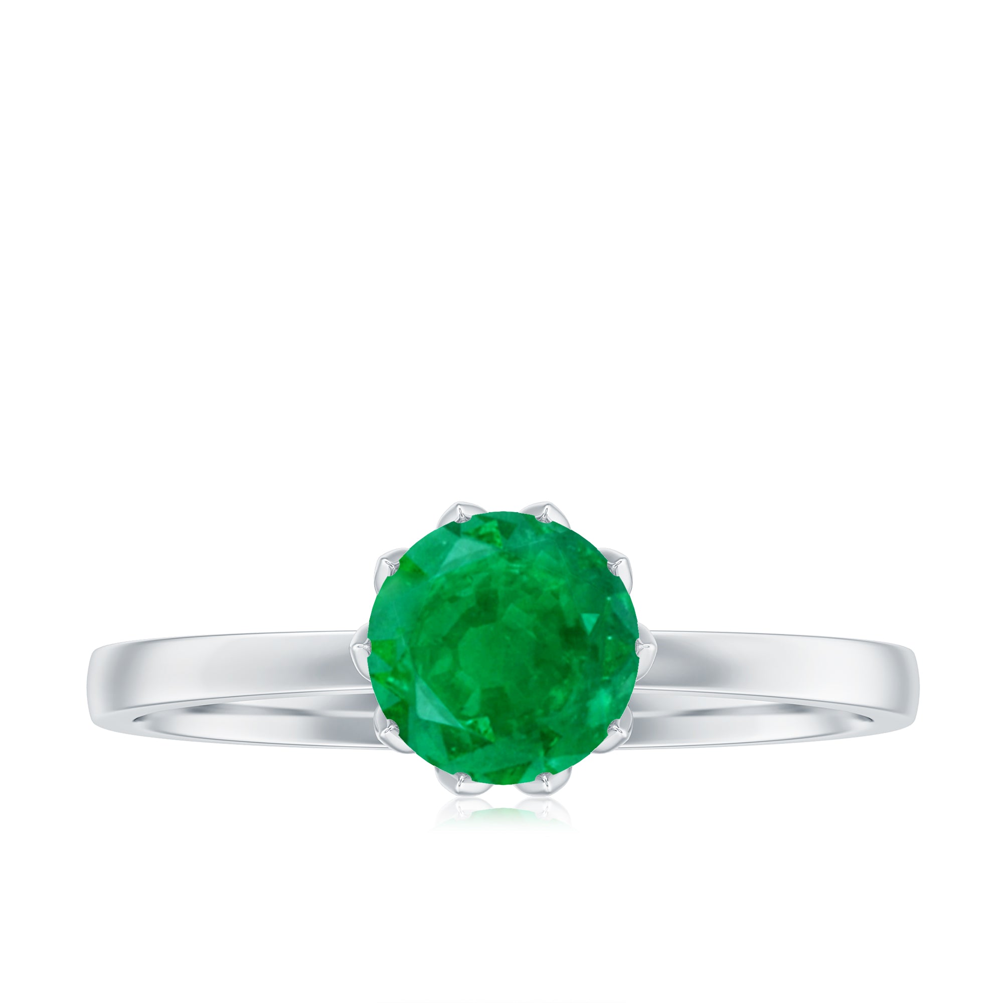 Natural Solitaire Emerald Promise Ring in Lotus Basket Setting AAA - Rosec Jewels