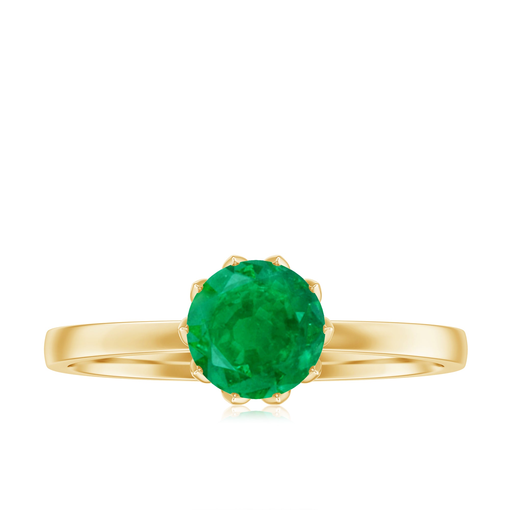 Natural Solitaire Emerald Promise Ring in Lotus Basket Setting AAA - Rosec Jewels