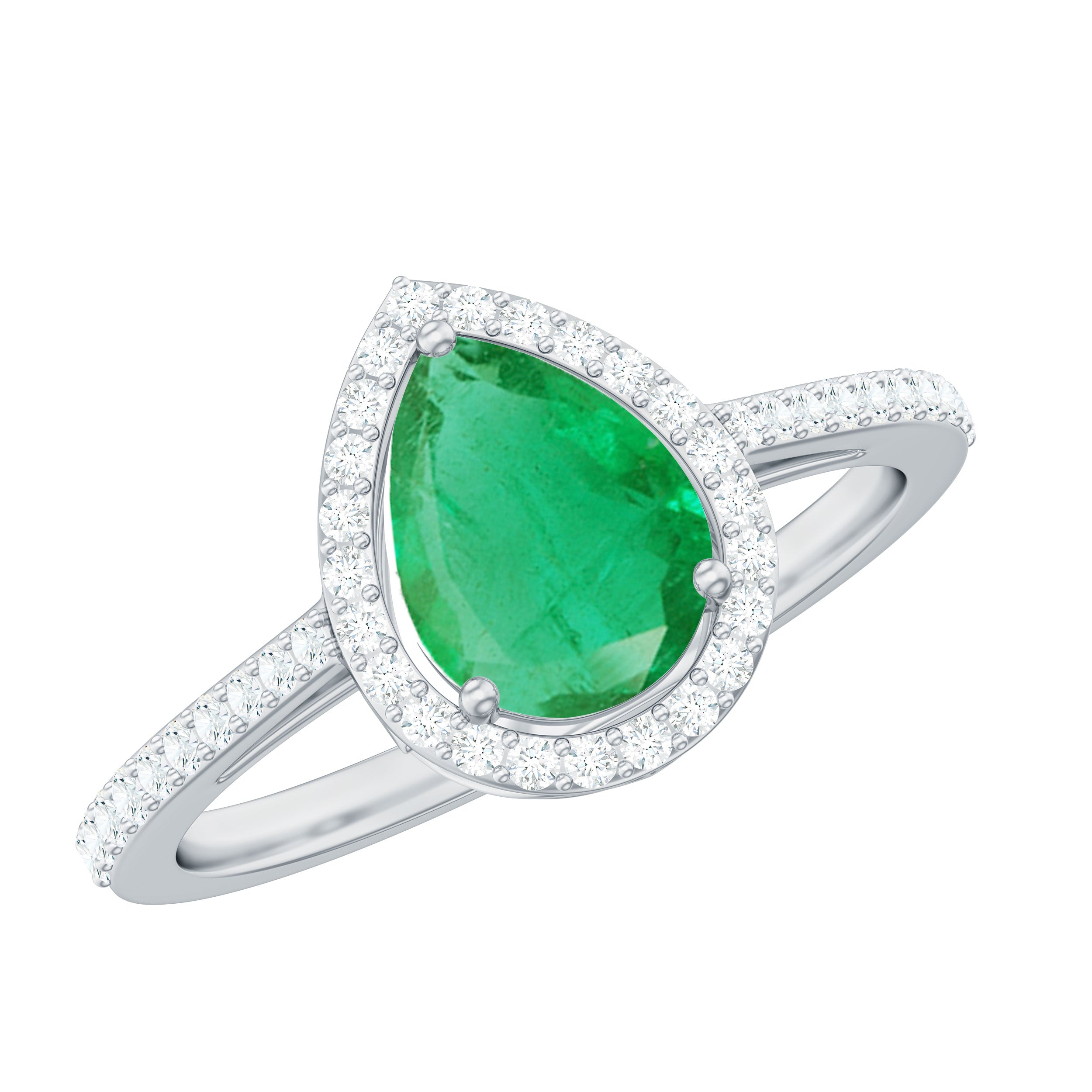 Certified Emerald Teardrop Engagement Ring with Moissanite Halo
