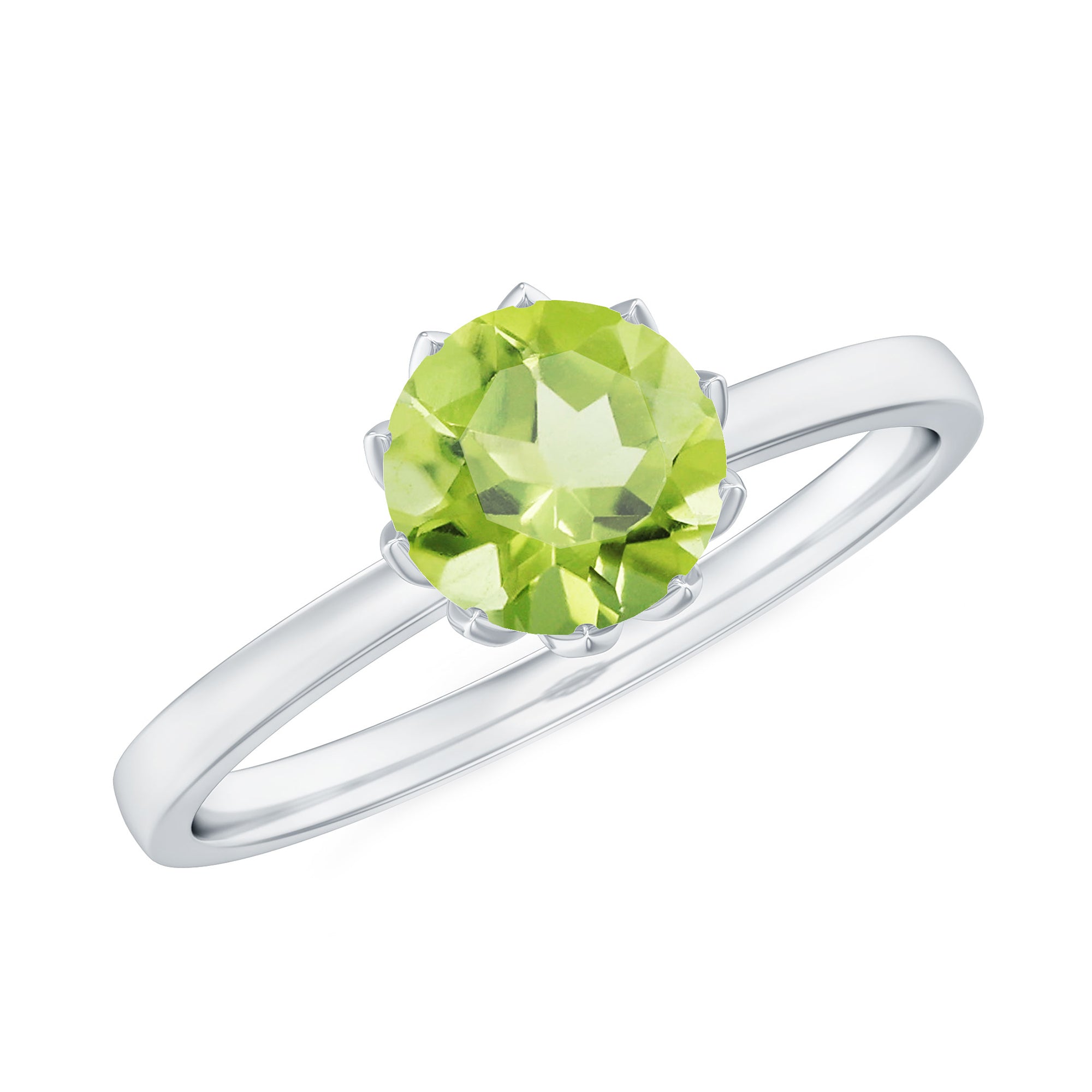 Genuine 2 Carat Peridot Engagement Ring in Lotus Basket Setting