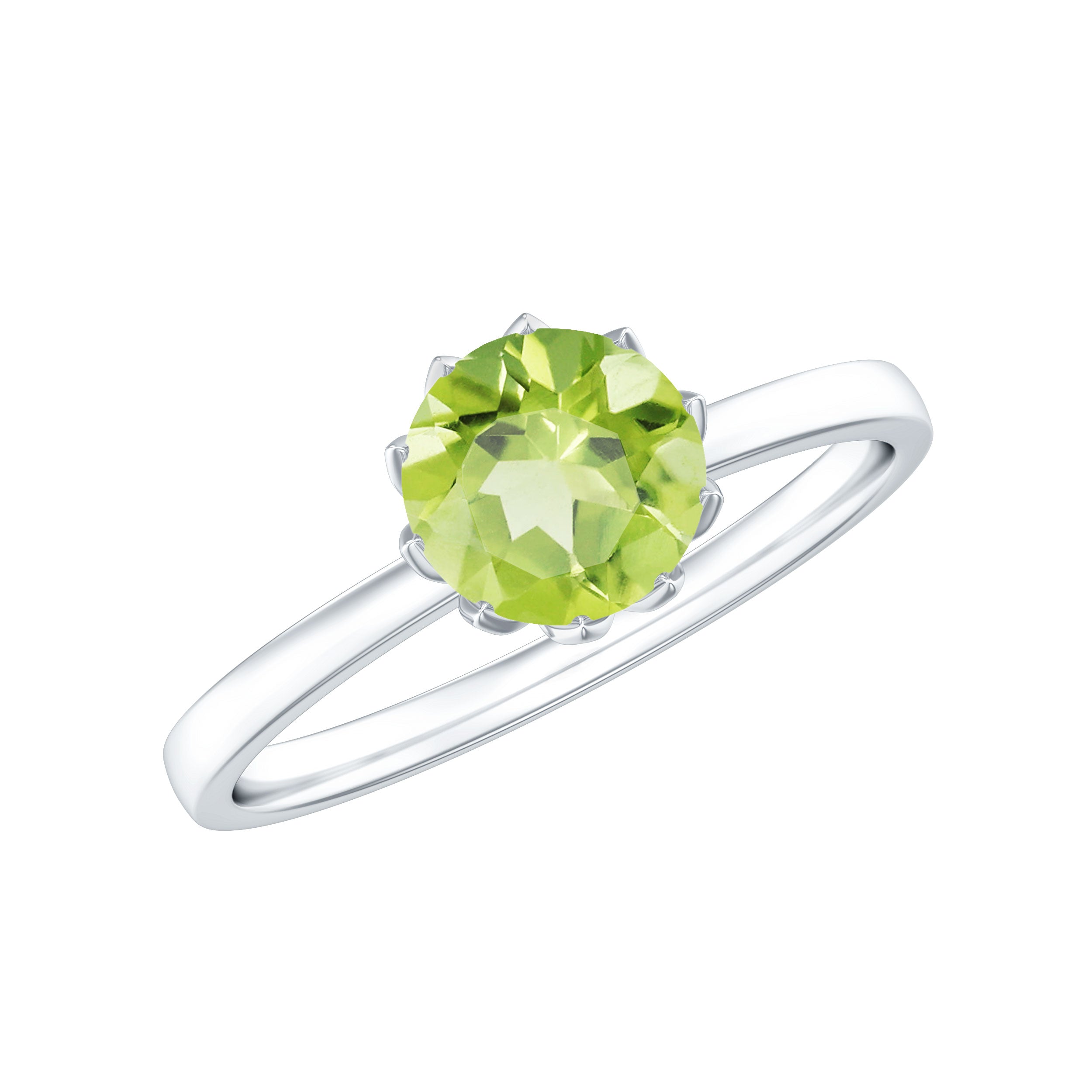 Genuine 2 Carat Peridot Engagement Ring in Lotus Basket Setting AAA - Rosec Jewels