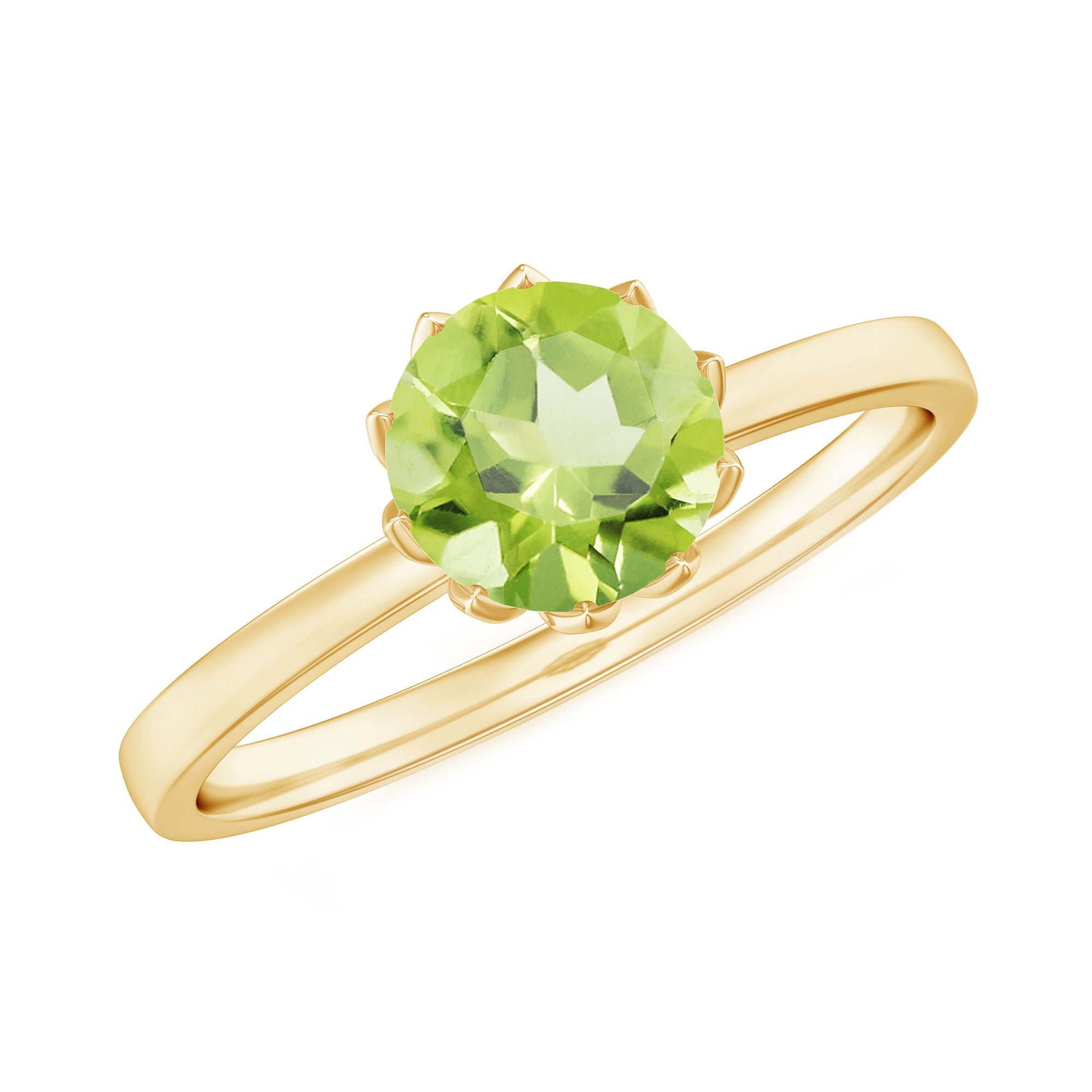 Genuine 2 Carat Peridot Engagement Ring in Lotus Basket Setting AAA - Rosec Jewels