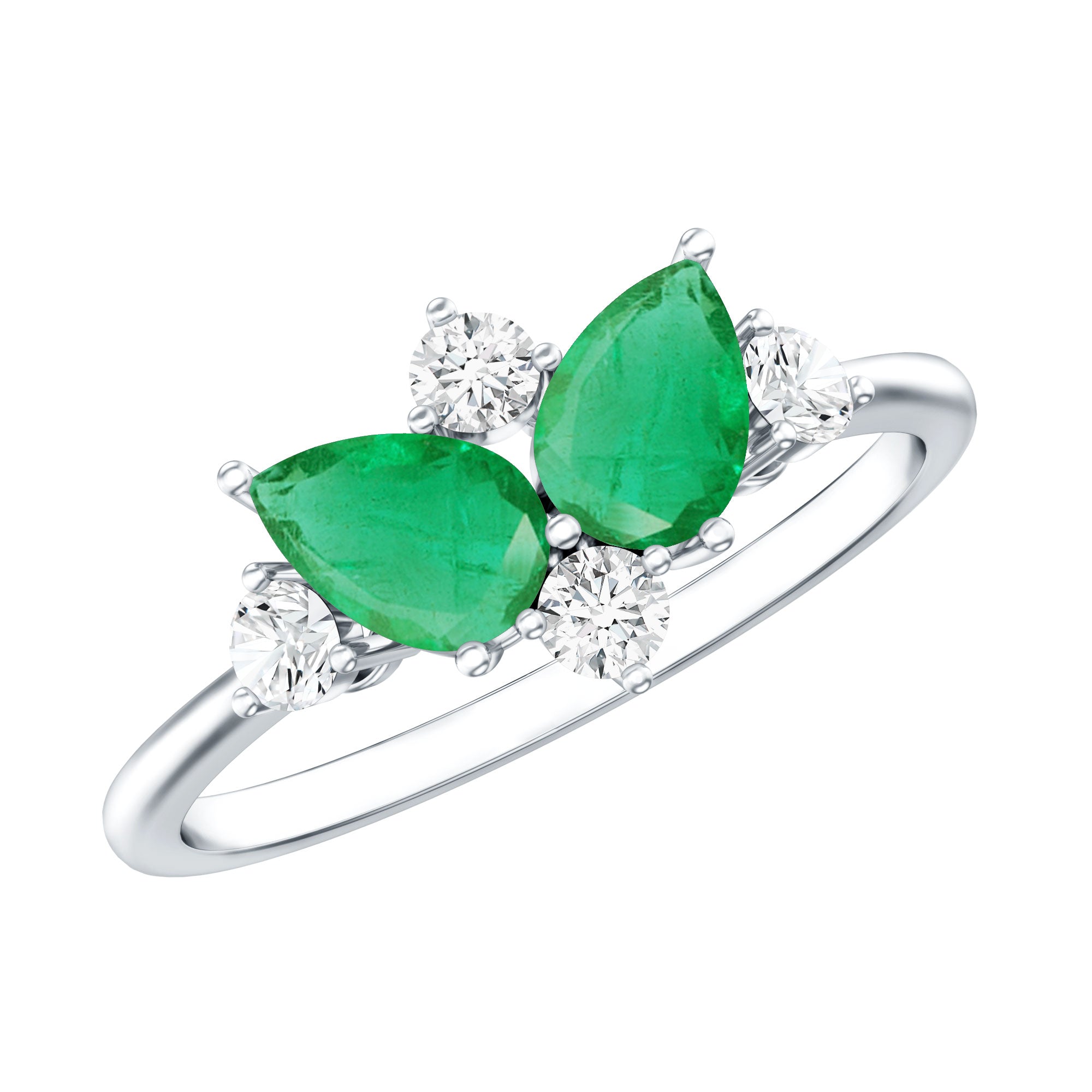 Natural Pear Shape Emerald Toi Et Moi Engagement Ring with Diamond AAA - Rosec Jewels