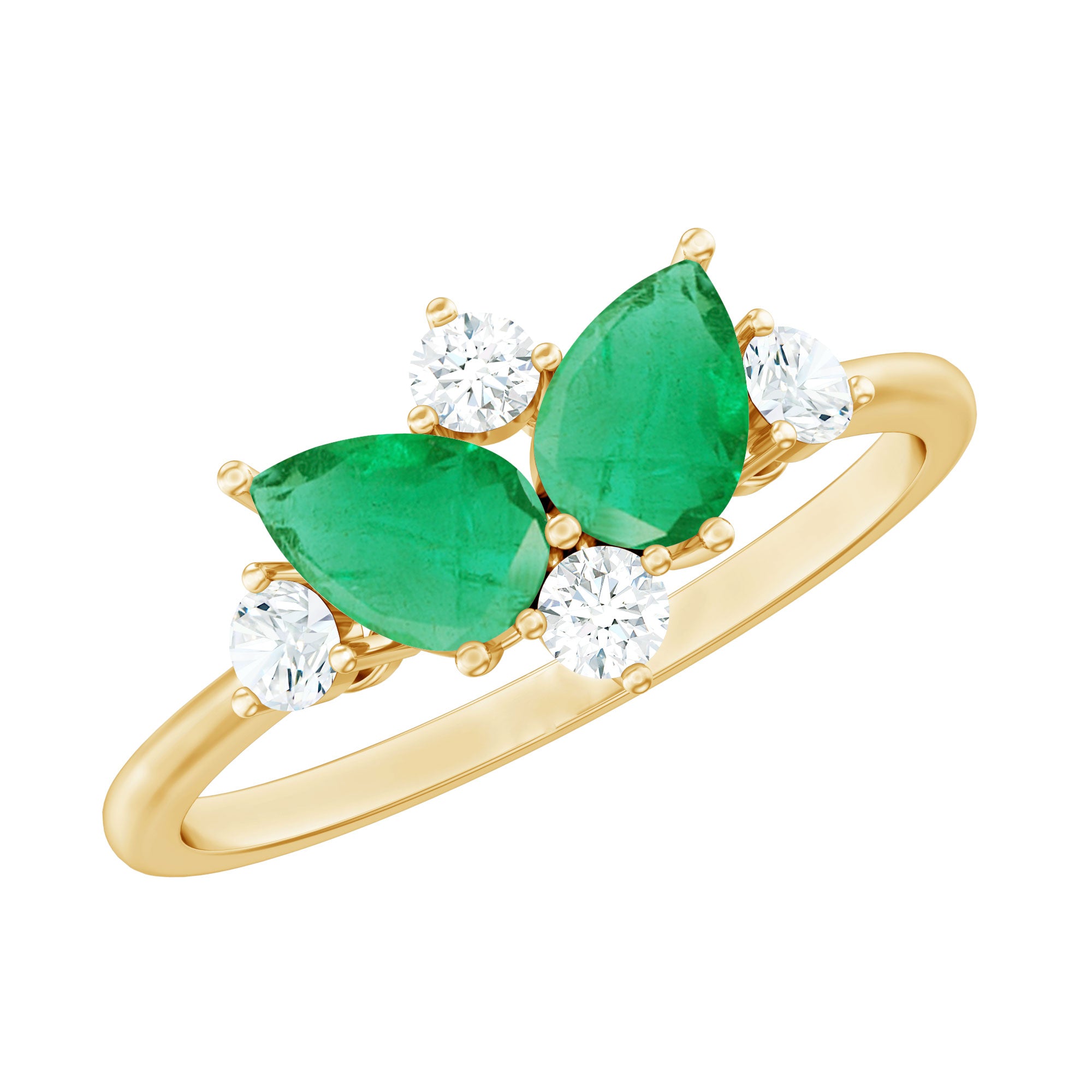 Natural Pear Shape Emerald Toi Et Moi Engagement Ring with Diamond AAA - Rosec Jewels