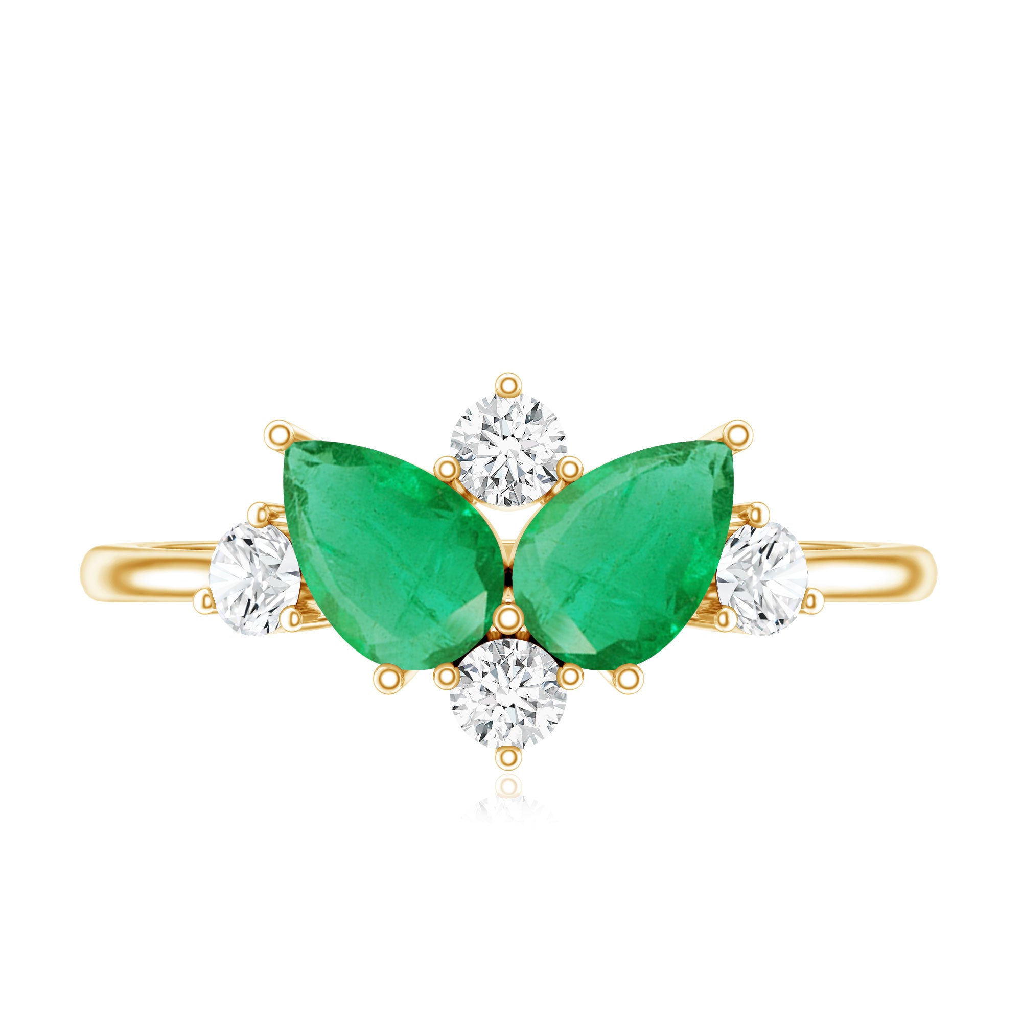 Natural Pear Shape Emerald Toi Et Moi Engagement Ring with Diamond AAA - Rosec Jewels