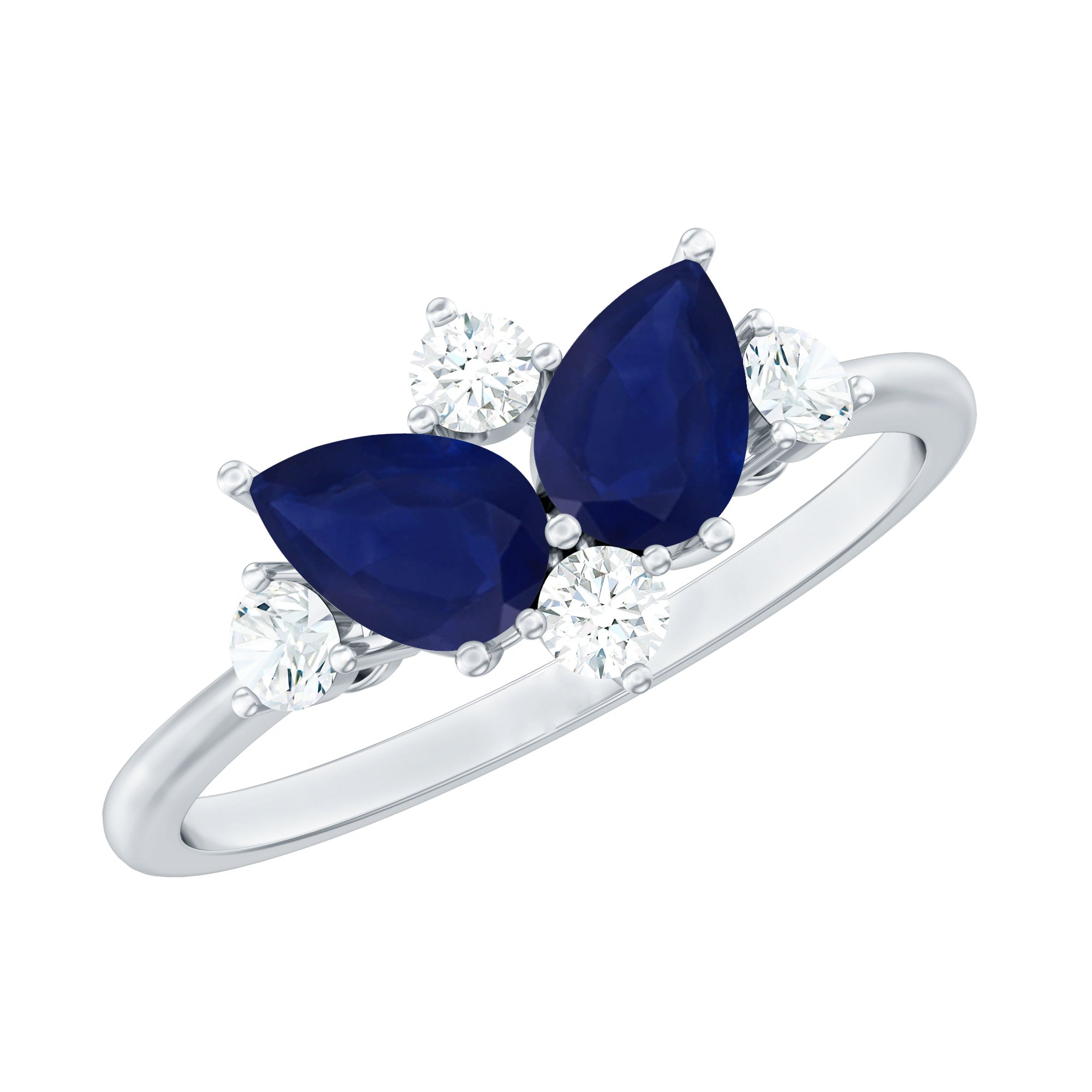 Genuine Blue Sapphire and Diamond Cluster Engagement Ring with Certificate AAA - Rosec Jewels