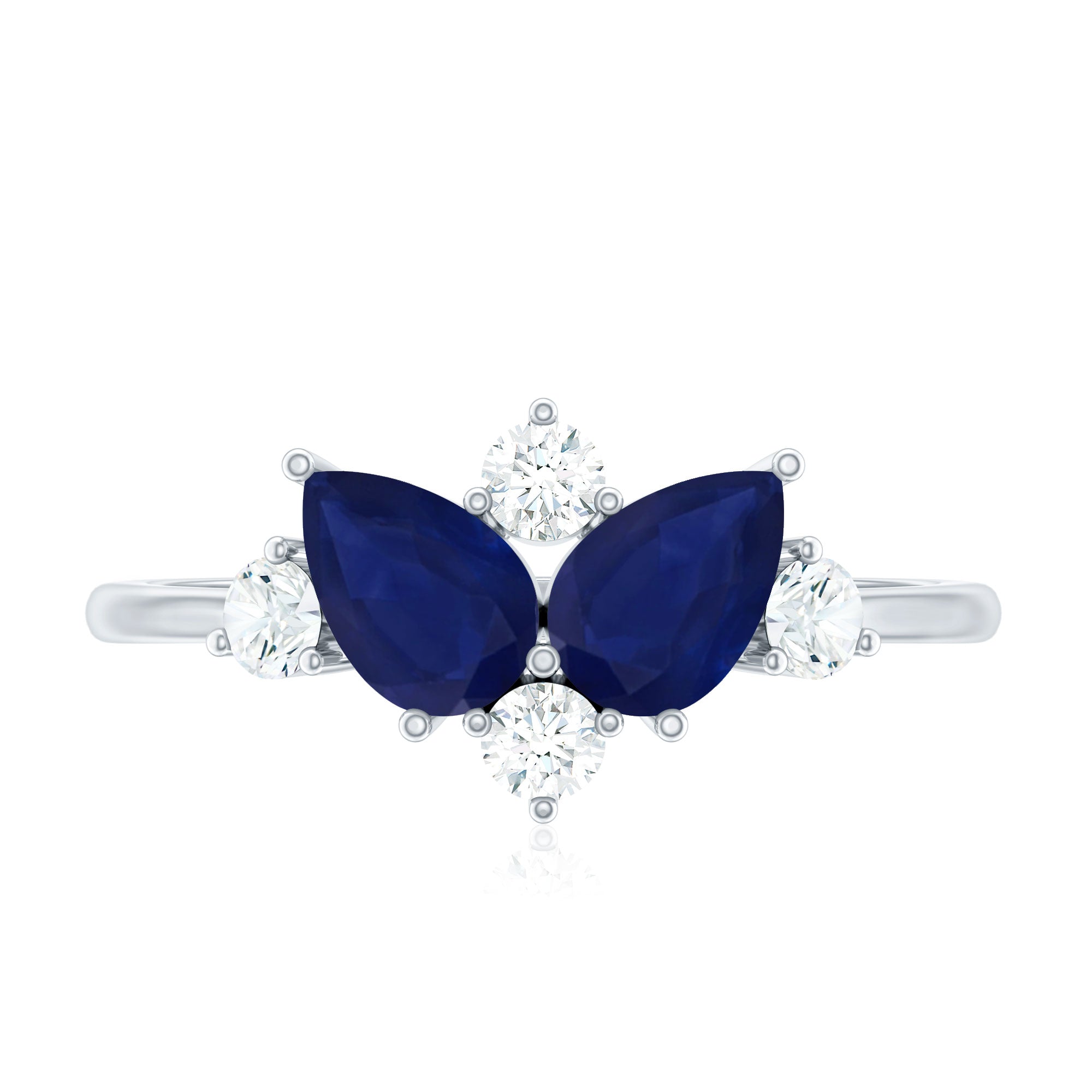 Genuine Blue Sapphire and Diamond Cluster Engagement Ring with Certificate AAA - Rosec Jewels