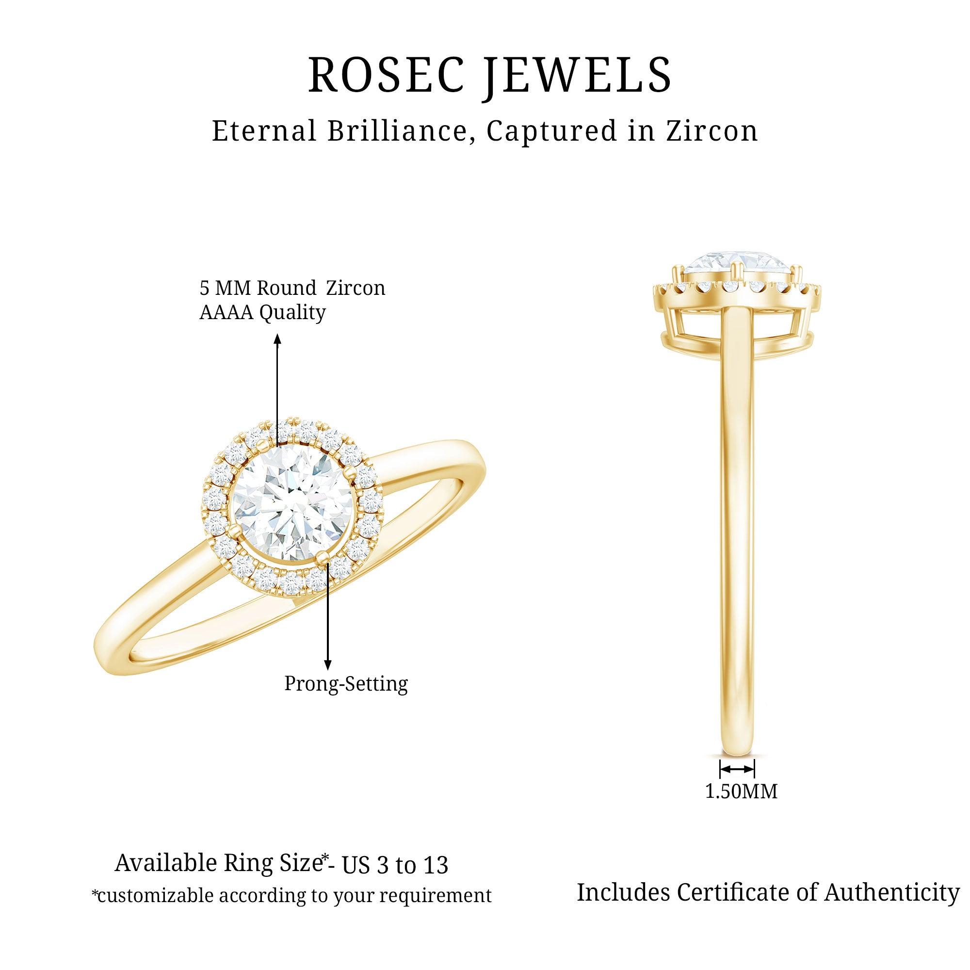 Cubic Zirconia Floating Halo Promise Ring AAAA - Rosec Jewels
