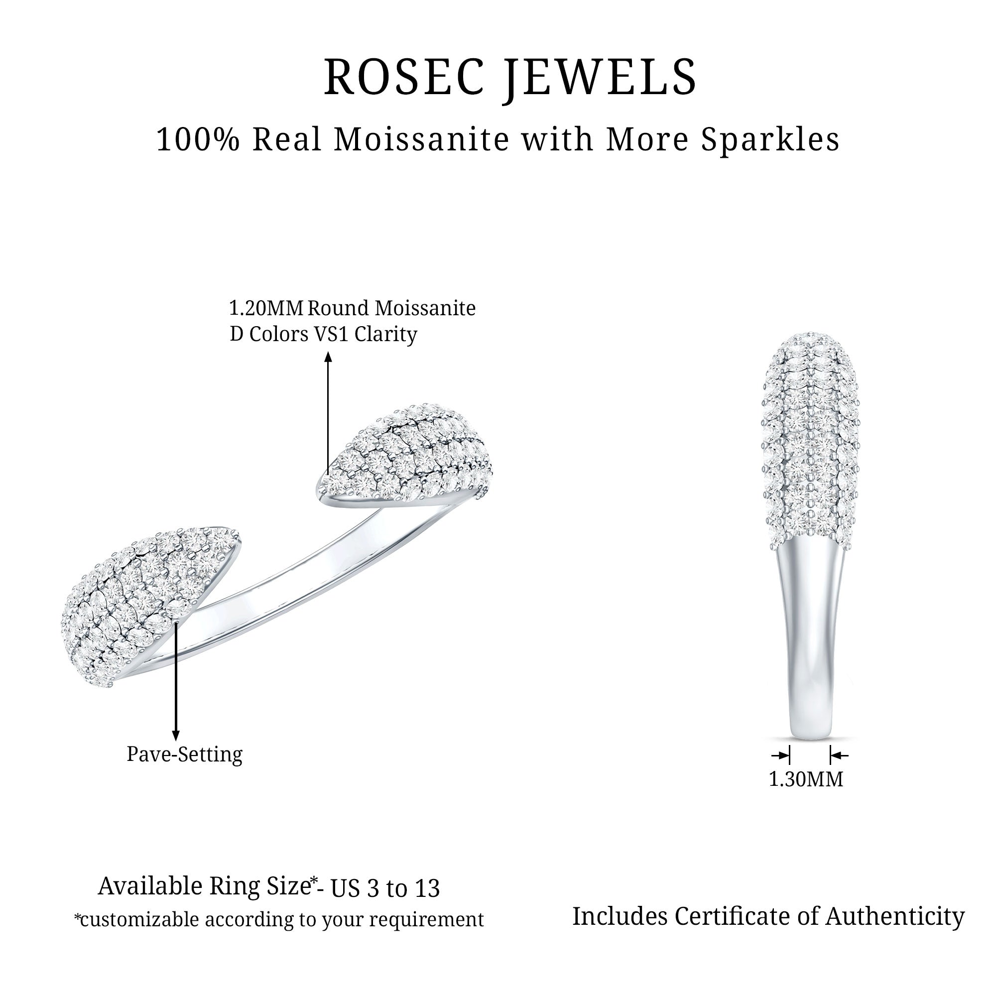 Certified Pave Set Moissanite Ring Enhancer D-VS1 - Rosec Jewels