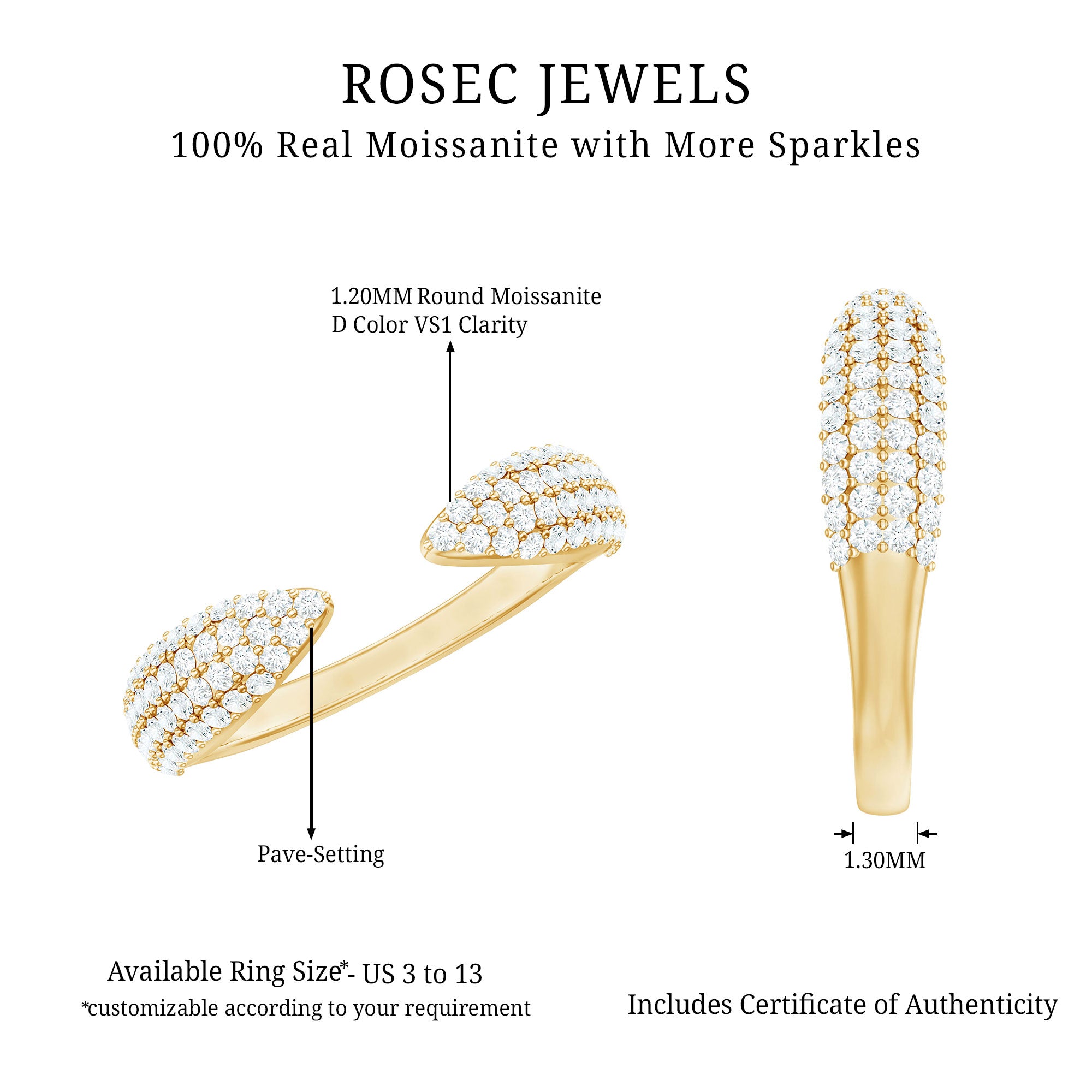 Certified Pave Set Moissanite Ring Enhancer D-VS1 - Rosec Jewels