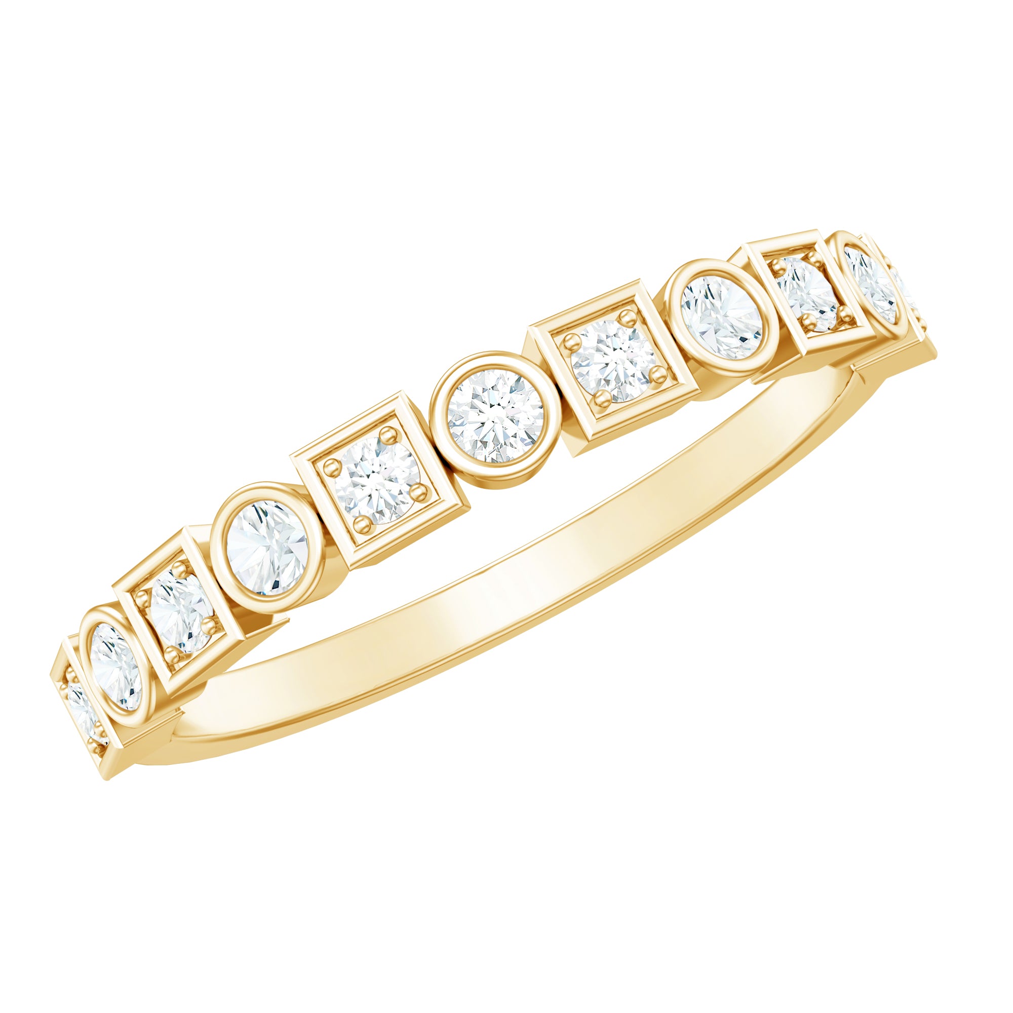 Certified Moissanite Geometric Wedding Band D-VS1 - Rosec Jewels