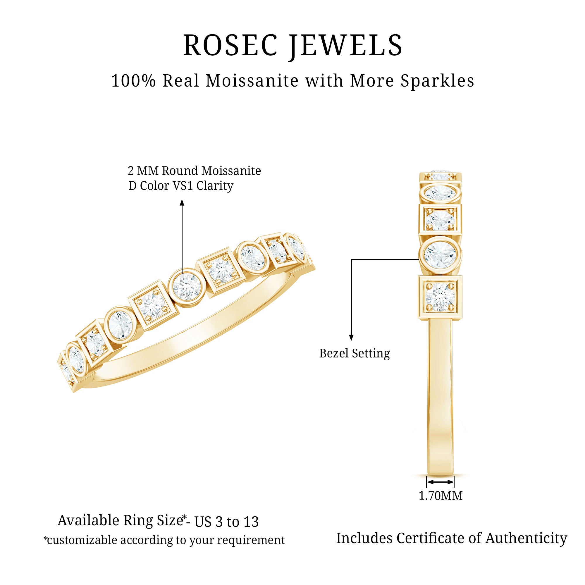 Certified Moissanite Geometric Wedding Band D-VS1 - Rosec Jewels